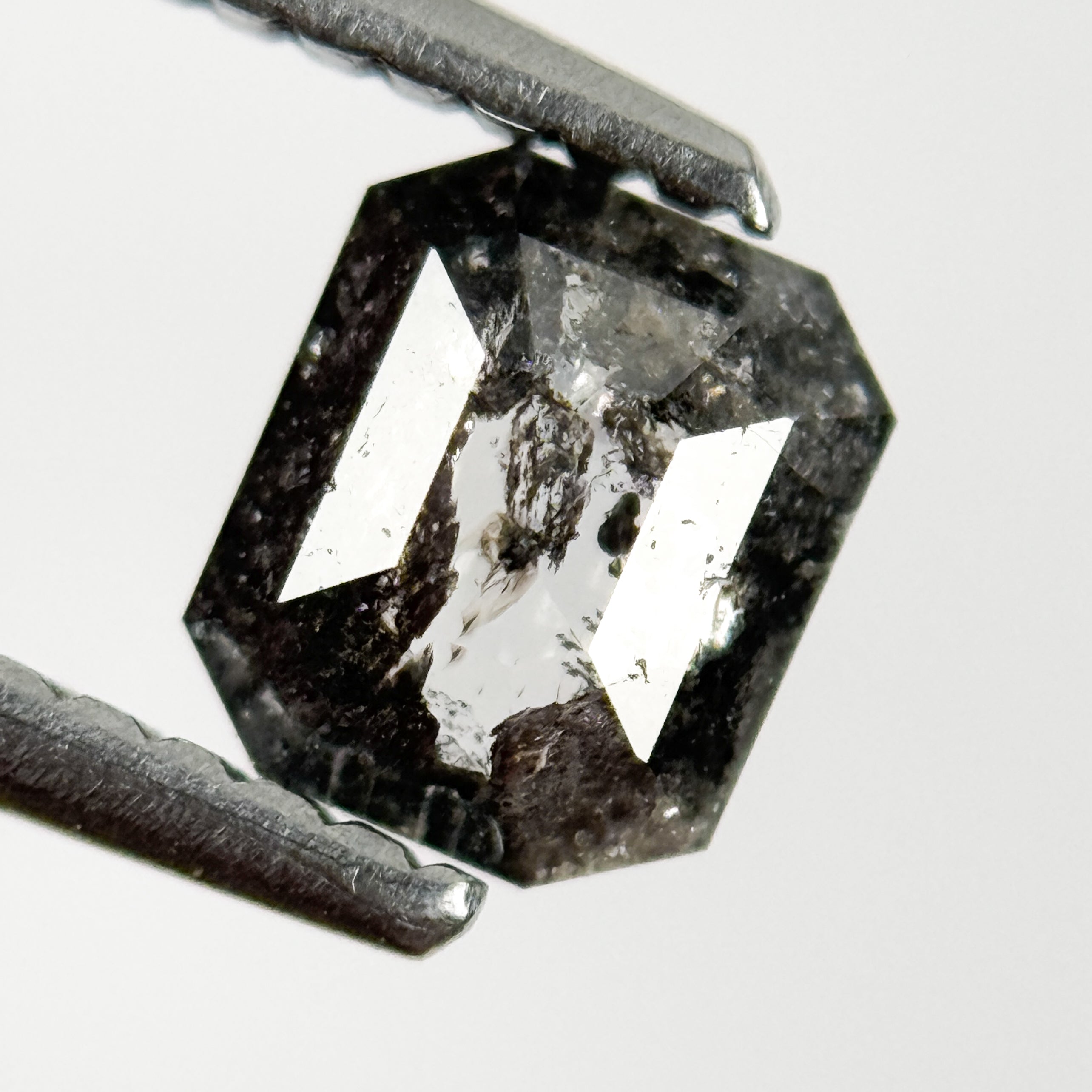 0.74 Ct Emerald Rose Cut Grey Natural Salt and Pepper Diamond