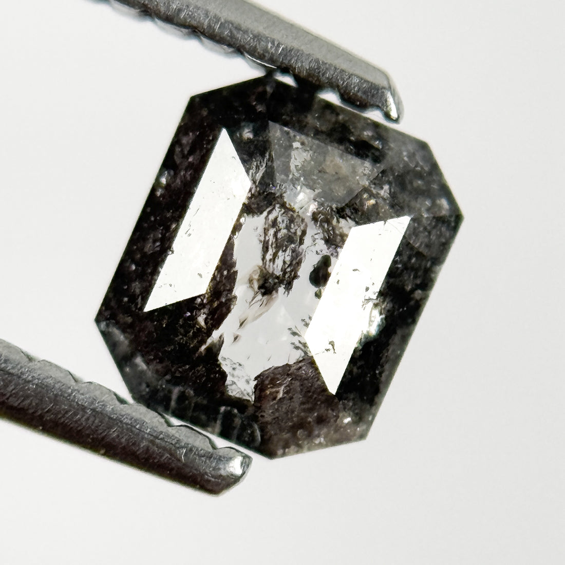 0.74 Ct Emerald Rose Cut Grey Natural Salt and Pepper Diamond