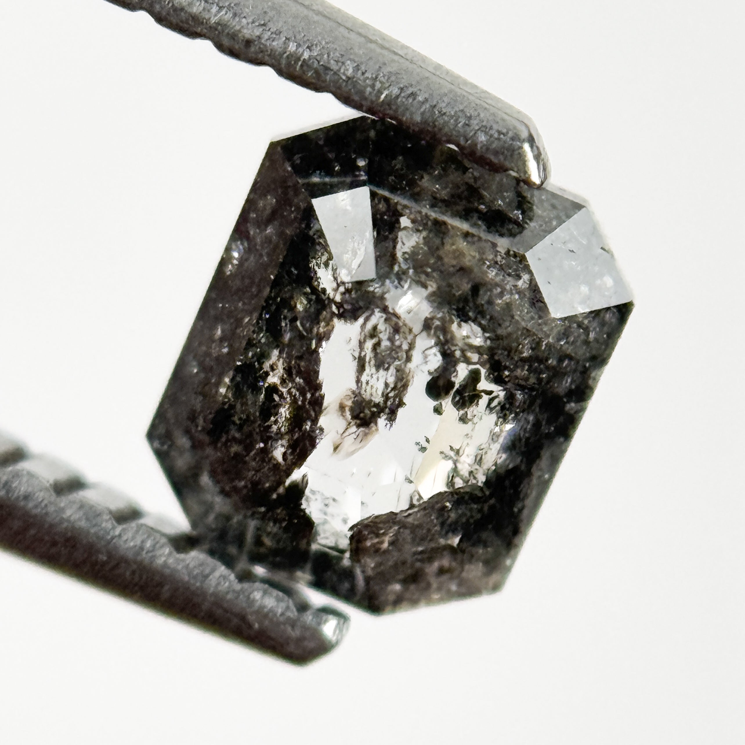 0.74 Ct Emerald Rose Cut Grey Natural Salt and Pepper Diamond