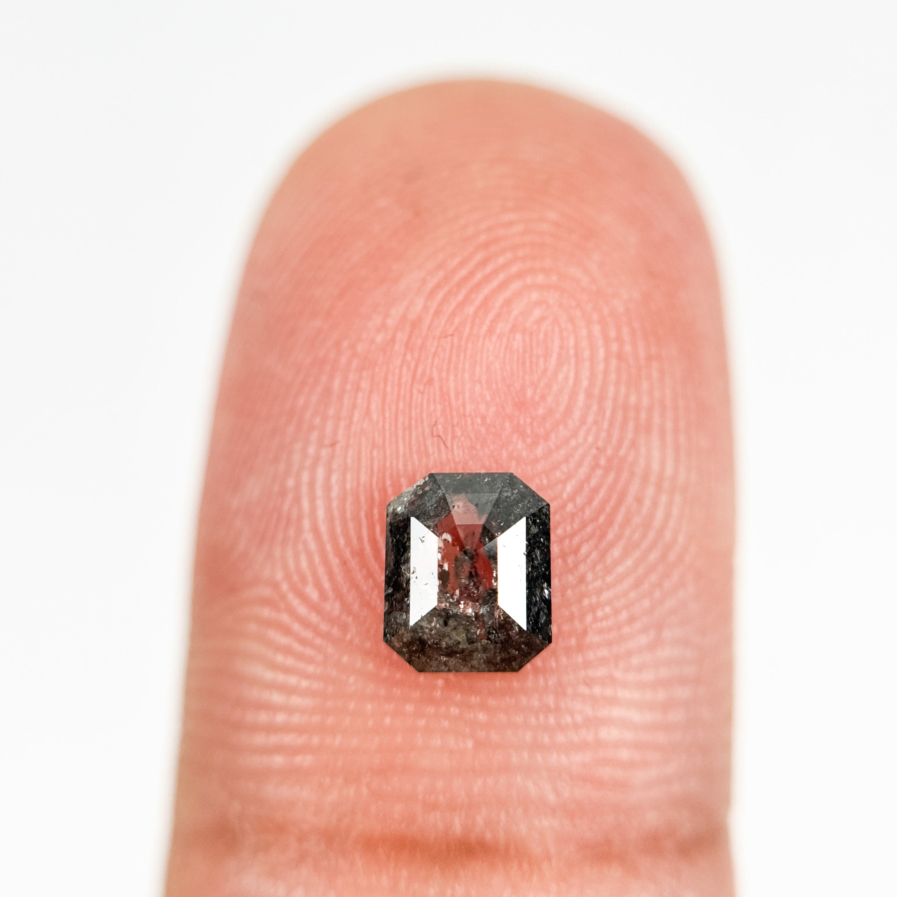 0.74 Ct Emerald Rose Cut Grey Natural Salt and Pepper Diamond