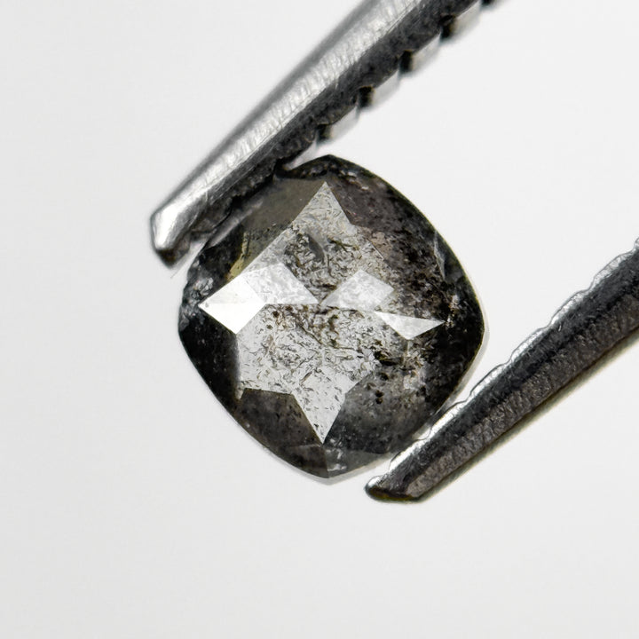 0.37 Ct Cushion Rose Cut Grey Natural Salt and Pepper Diamond