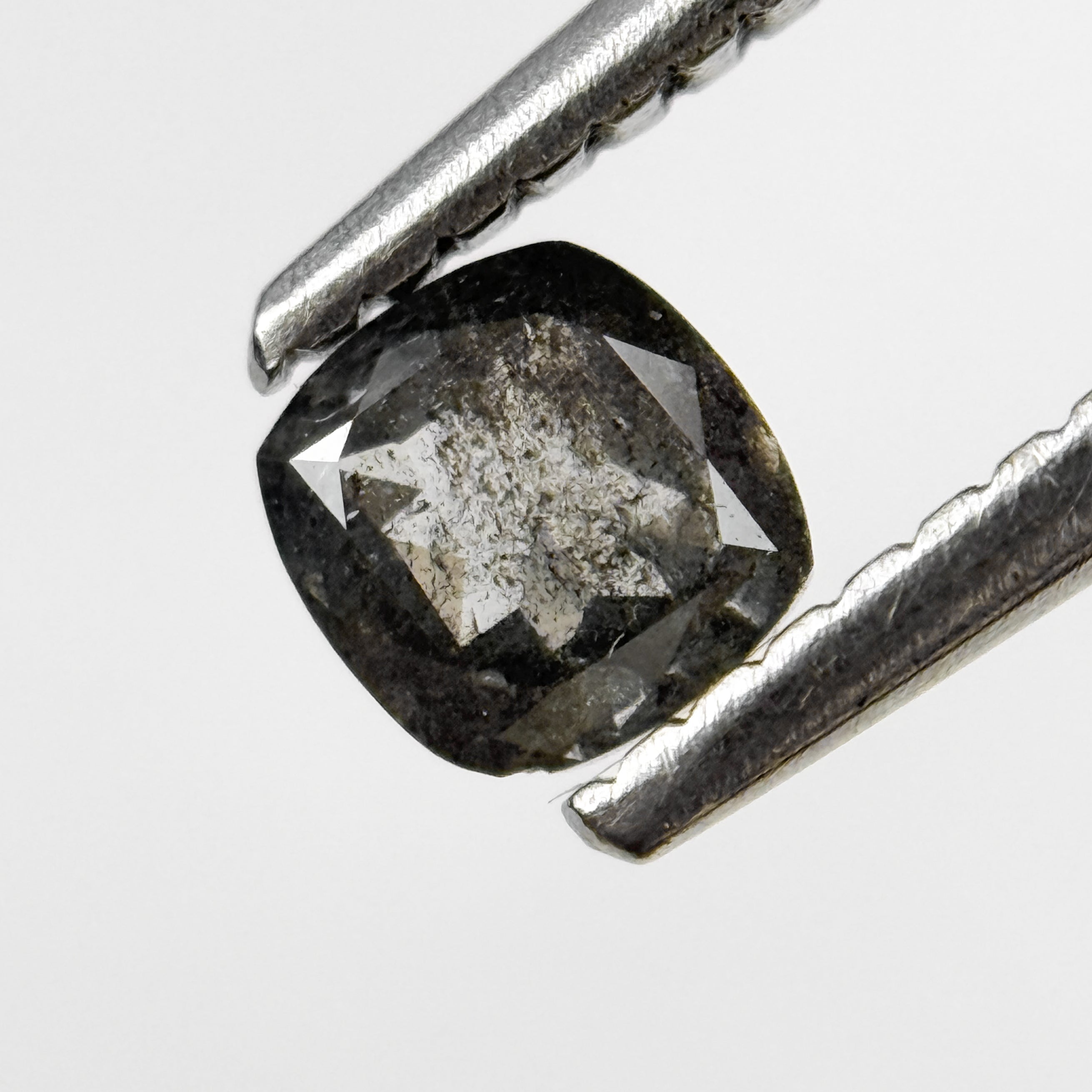 0.37 Ct Cushion Rose Cut Grey Natural Salt and Pepper Diamond