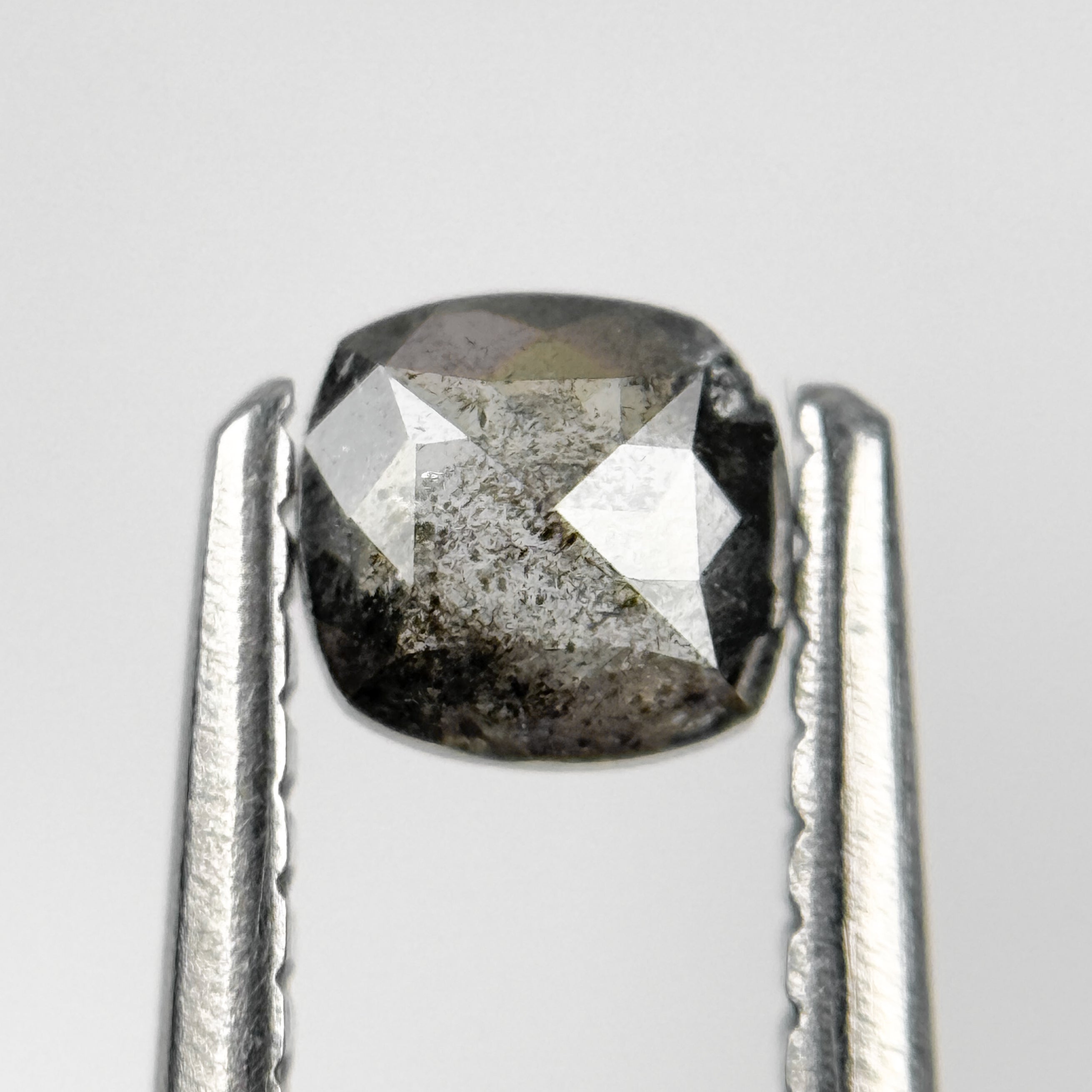 0.37 Ct Cushion Rose Cut Grey Natural Salt and Pepper Diamond