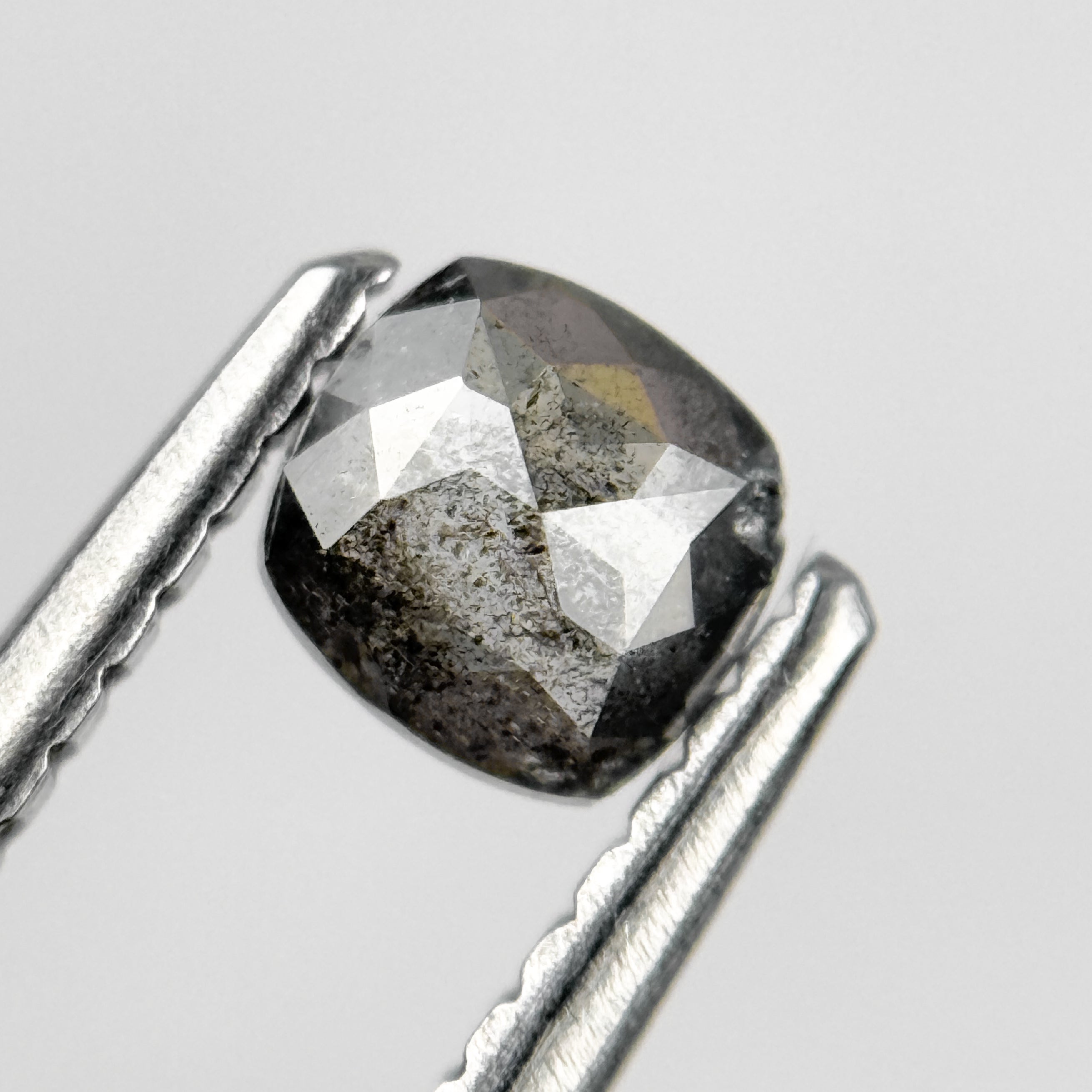 0.37 Ct Cushion Rose Cut Grey Natural Salt and Pepper Diamond