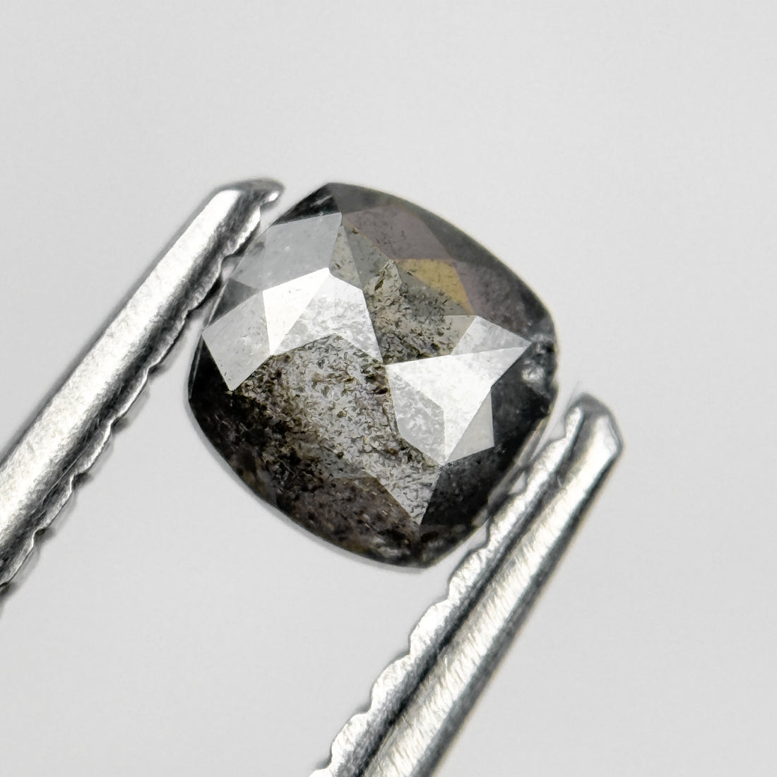 0.37 Ct Cushion Rose Cut Grey Natural Salt and Pepper Diamond