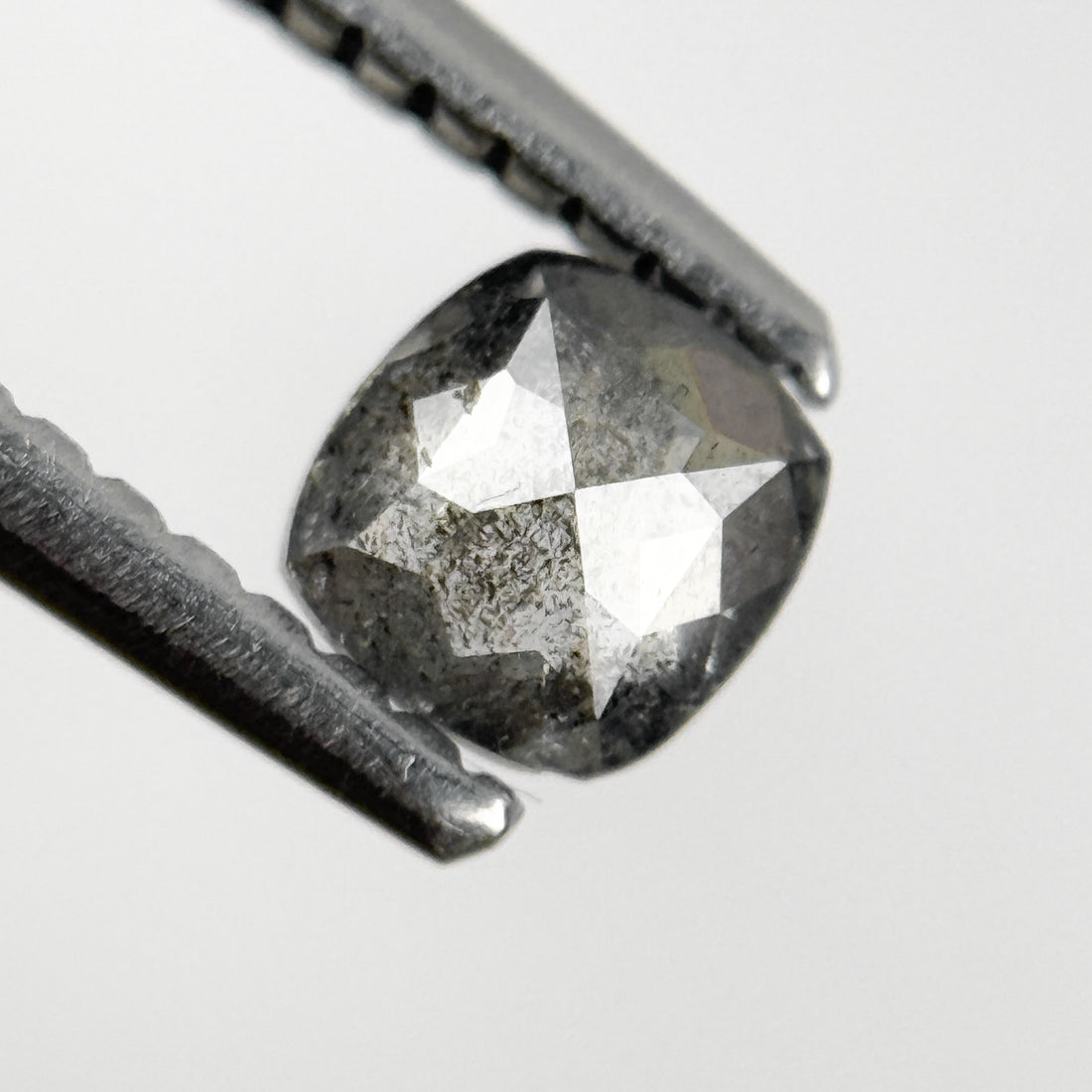 0.37 Ct Cushion Rose Cut Grey Natural Salt and Pepper Diamond