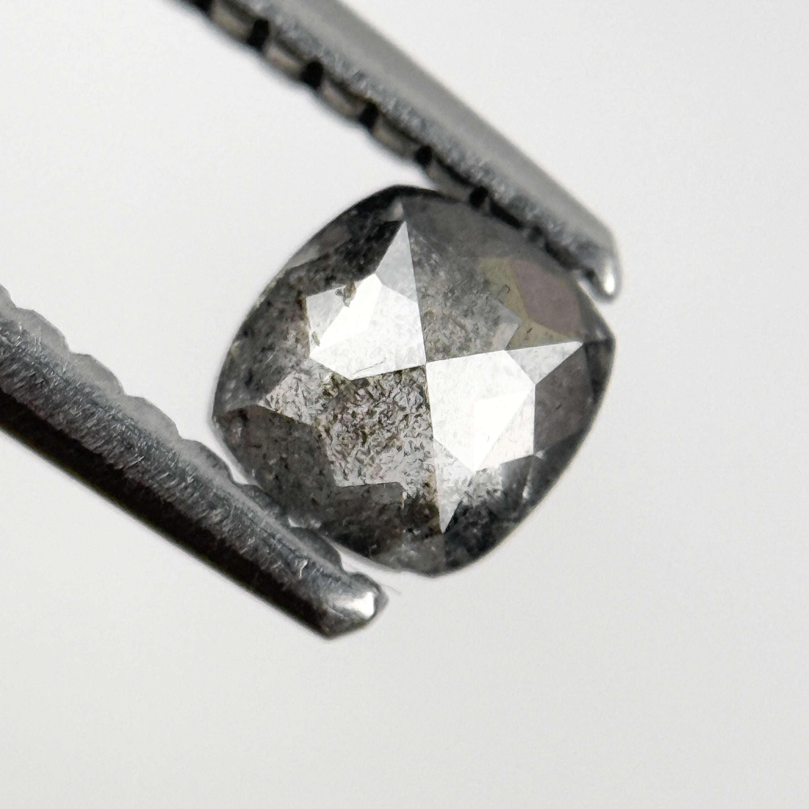 0.37 Ct Cushion Rose Cut Grey Natural Salt and Pepper Diamond