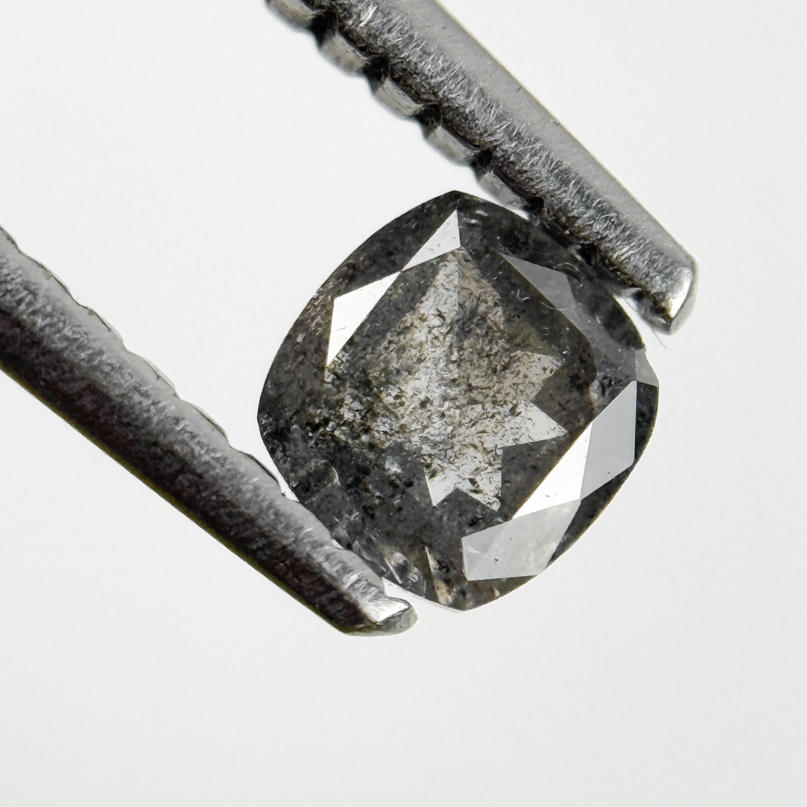 0.37 Ct Cushion Rose Cut Grey Natural Salt and Pepper Diamond
