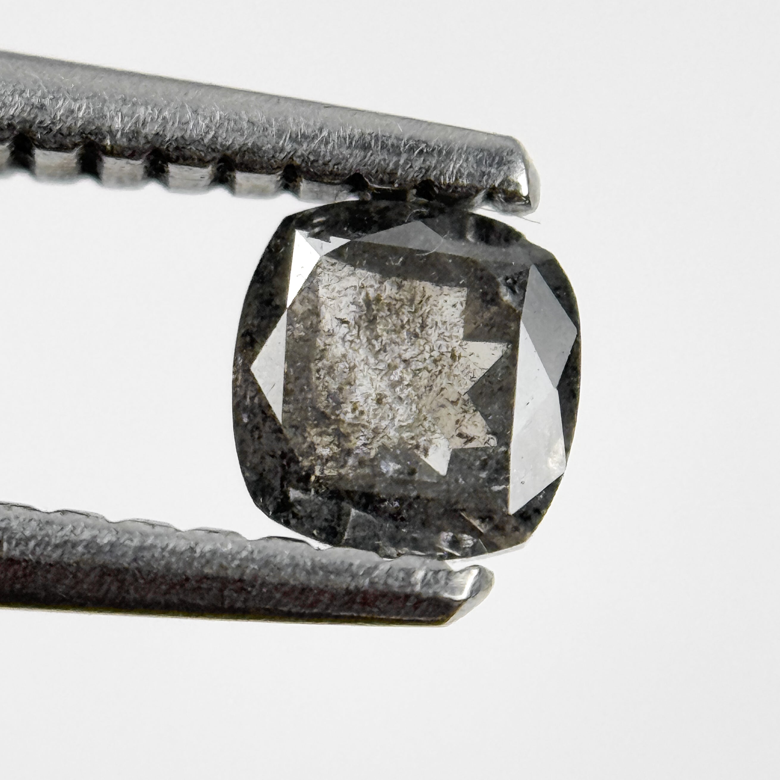 0.37 Ct Cushion Rose Cut Grey Natural Salt and Pepper Diamond