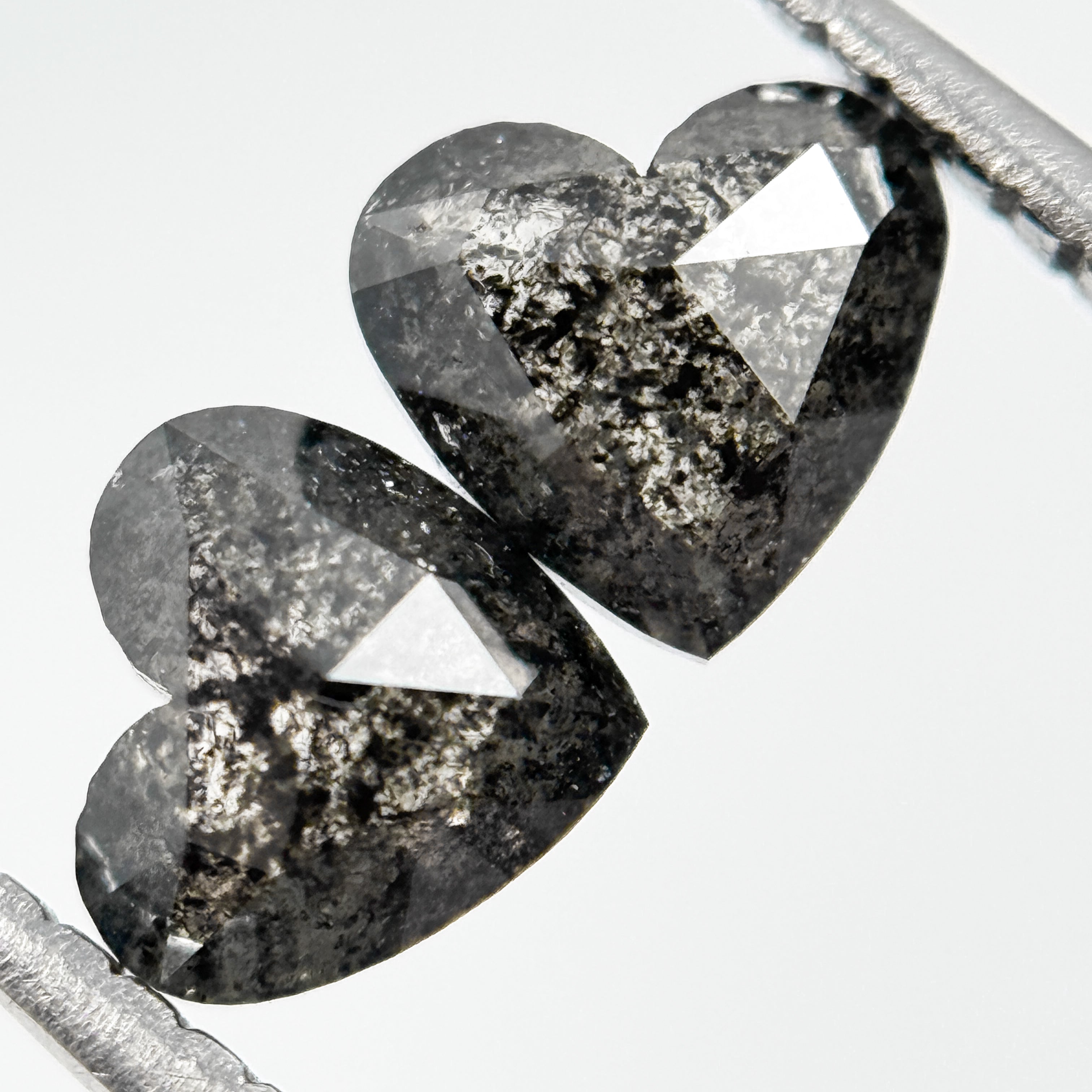 1.10 Ct Heart Rose Cut Black Natural Salt and Pepper Diamond