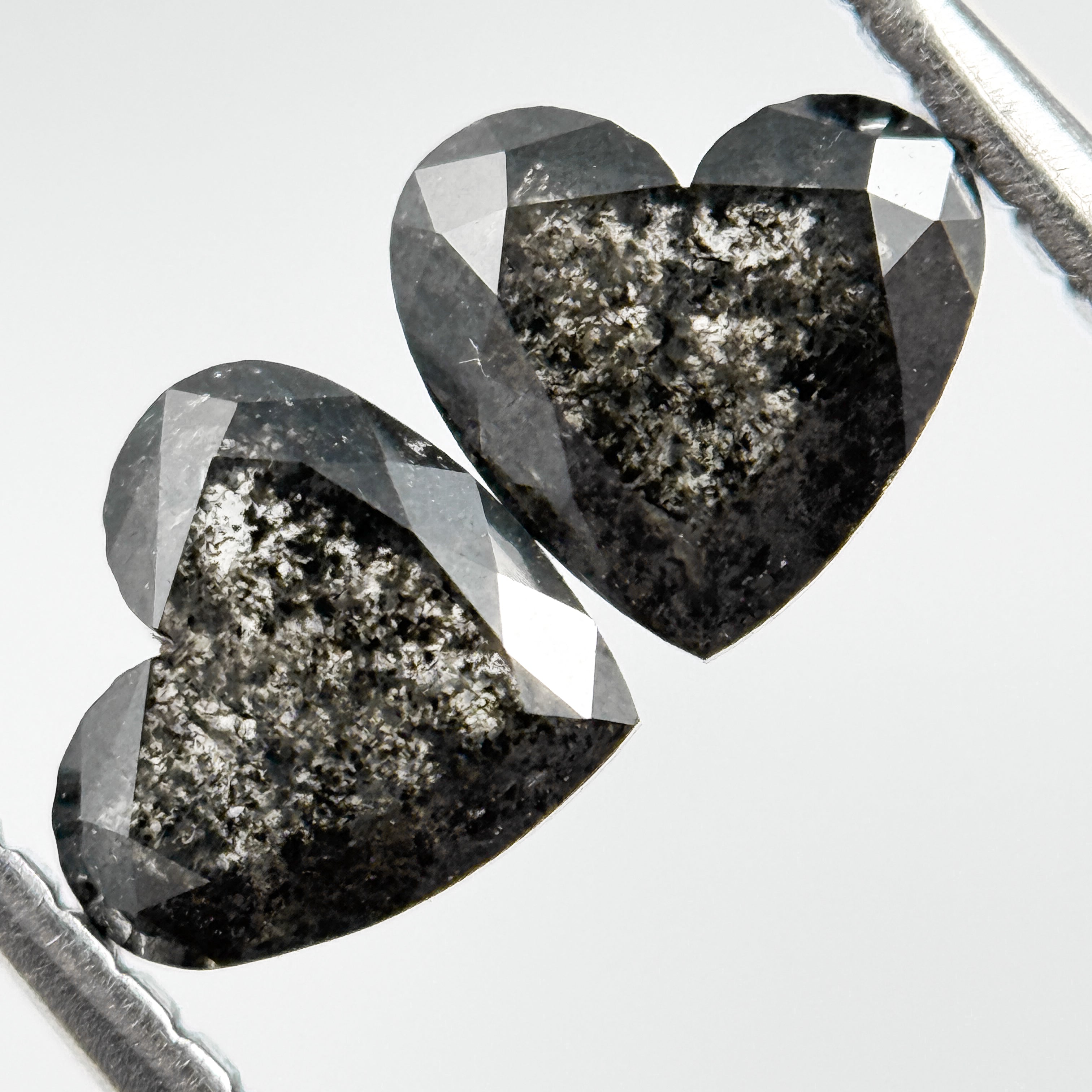 1.10 Ct Heart Rose Cut Black Natural Salt and Pepper Diamond