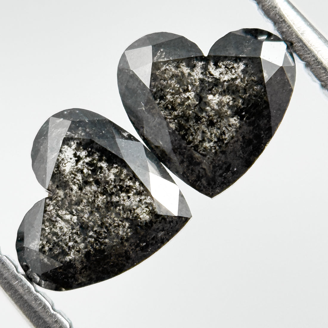 1.10 Ct Heart Rose Cut Black Natural Salt and Pepper Diamond