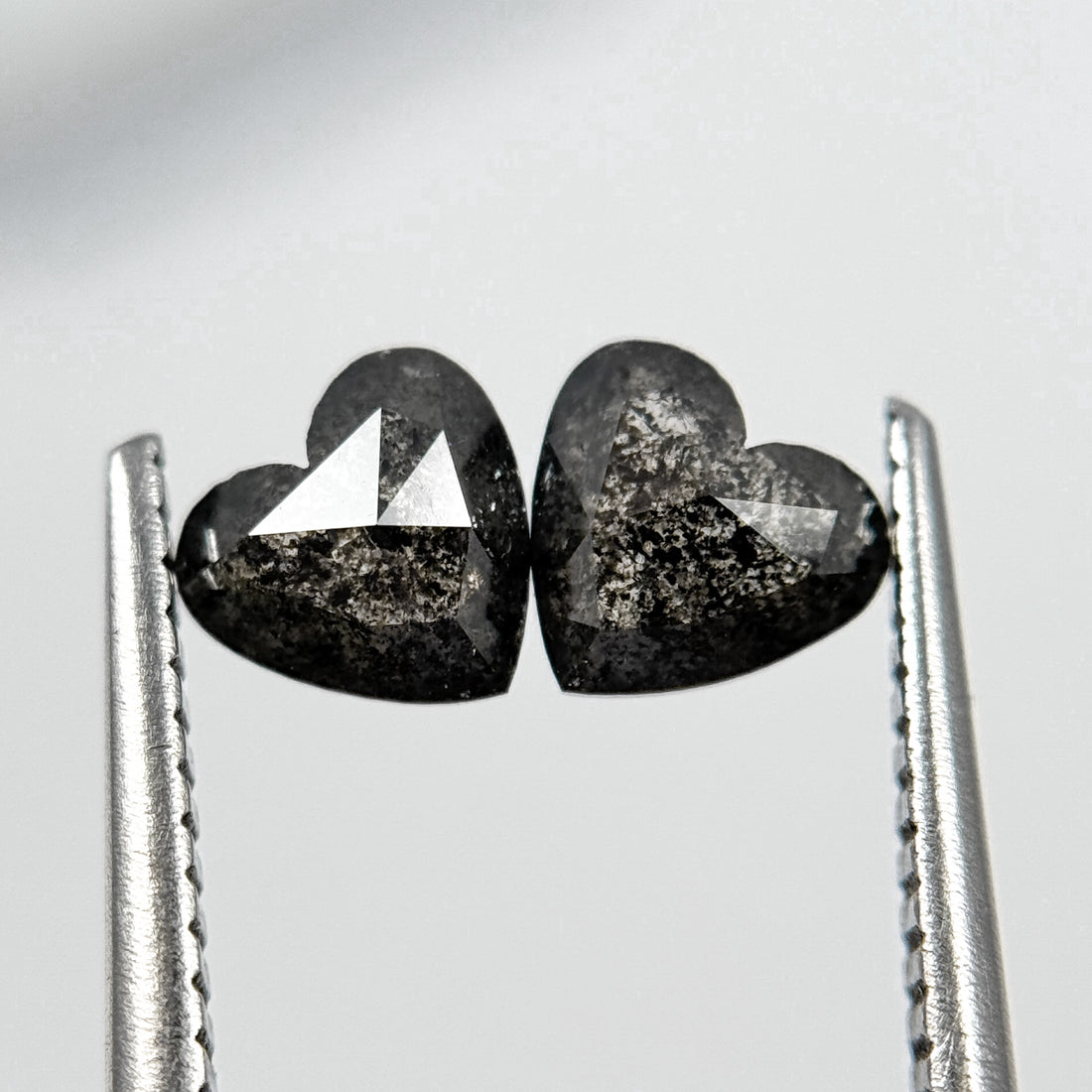 1.10 Ct Heart Rose Cut Black Natural Salt and Pepper Diamond