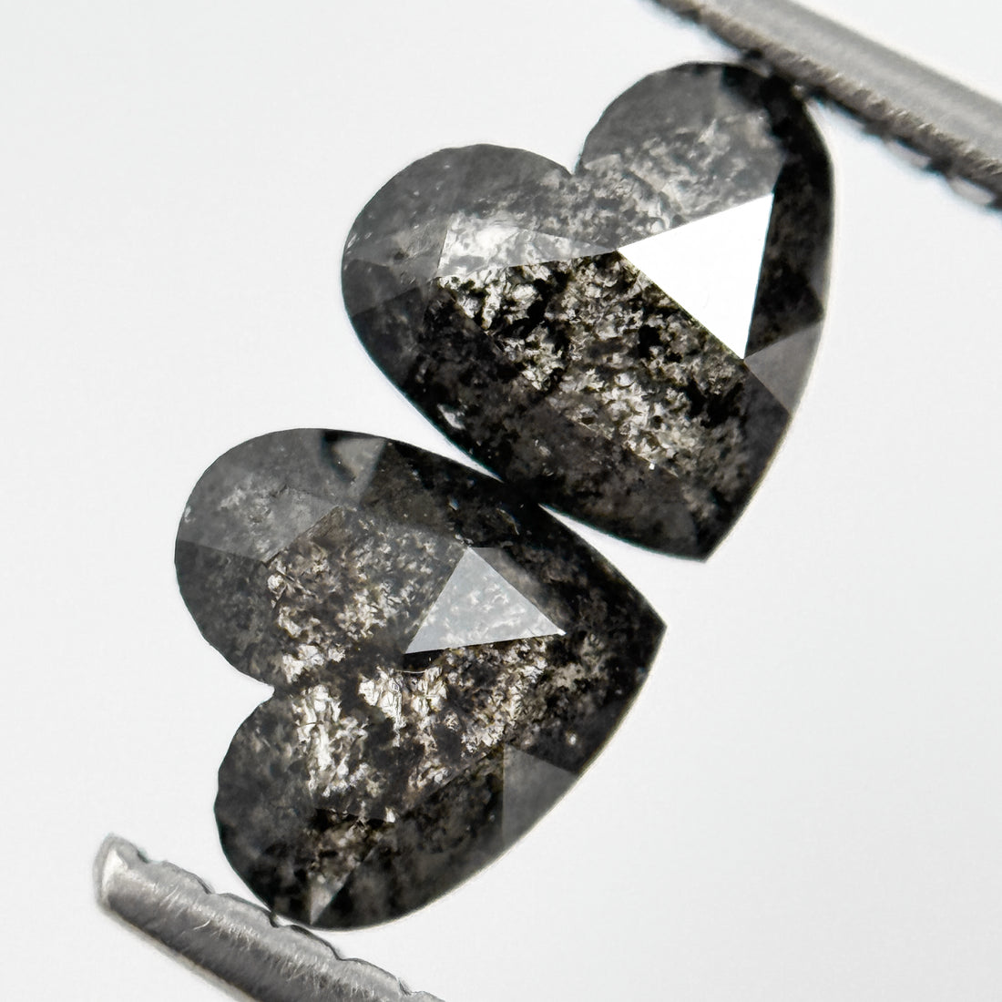 1.10 Ct Heart Rose Cut Black Natural Salt and Pepper Diamond