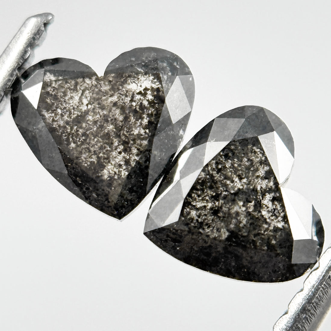1.10 Ct Heart Rose Cut Black Natural Salt and Pepper Diamond