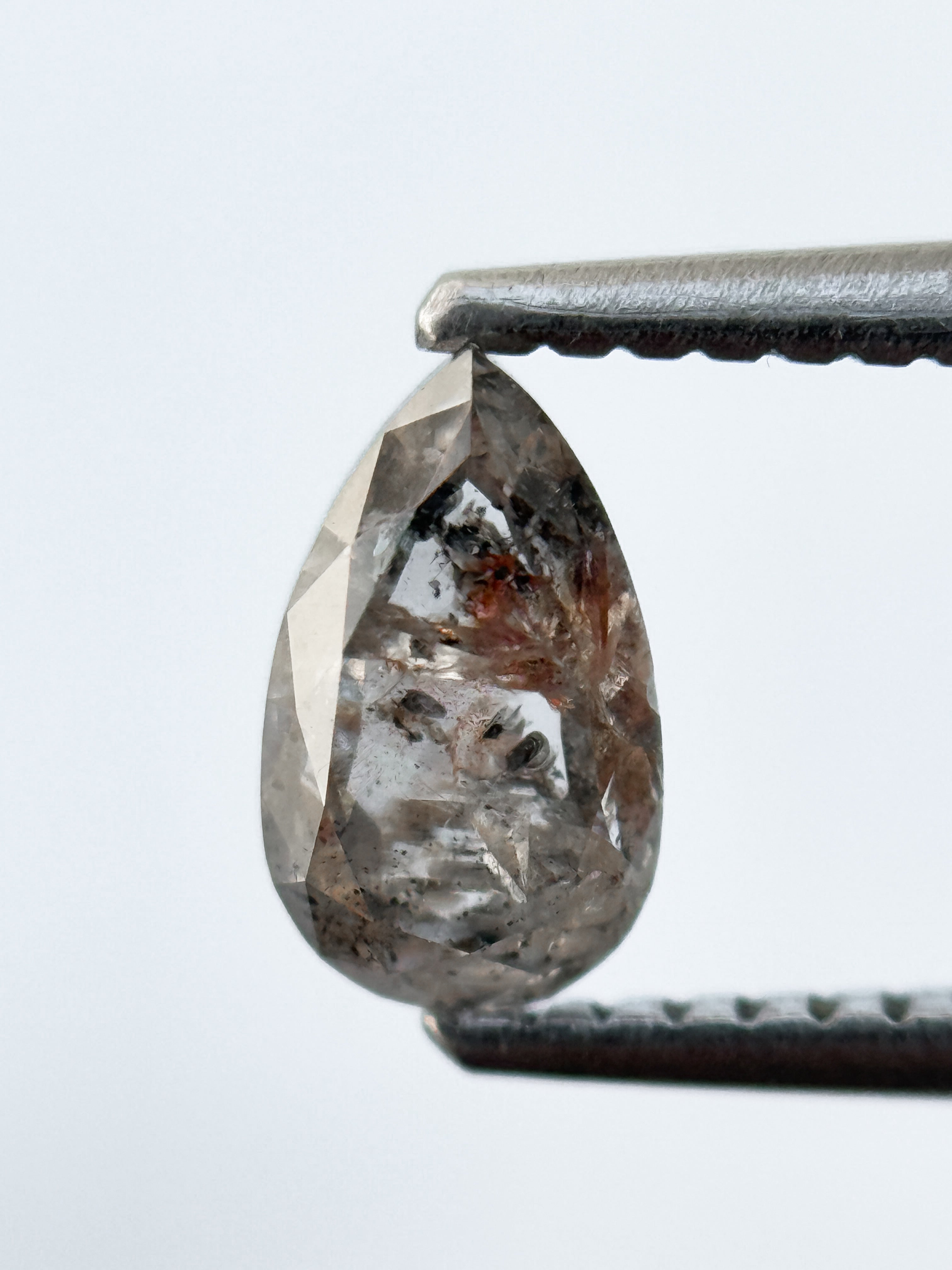 0.94 Ct Pear Rose Cut Grey Natural Salt and Pepper Diamond