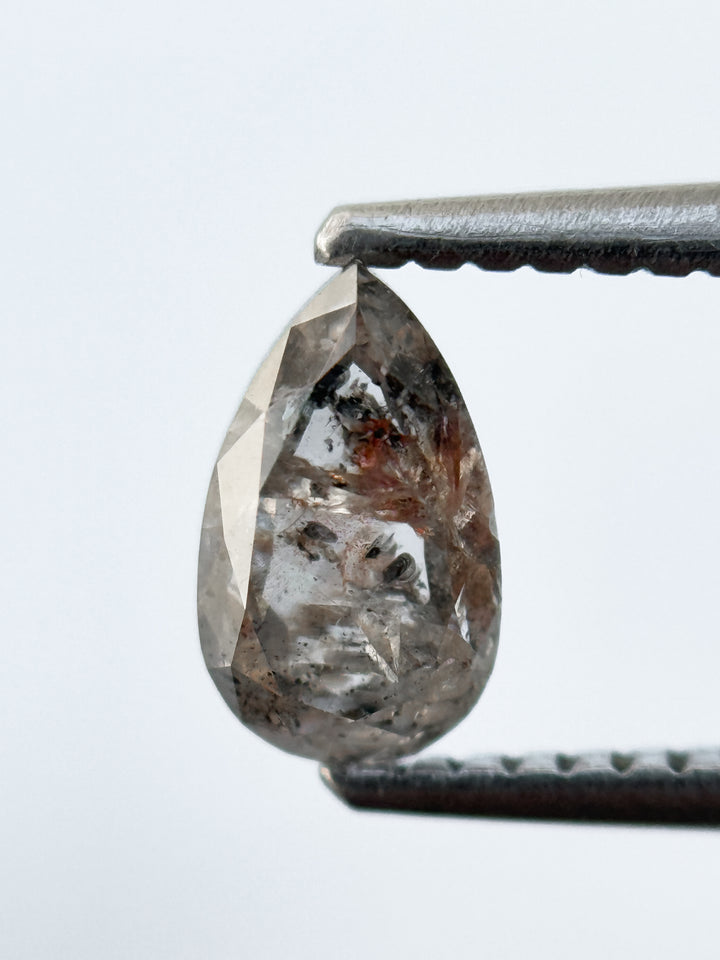 0.94 Ct Pear Rose Cut Grey Natural Salt and Pepper Diamond