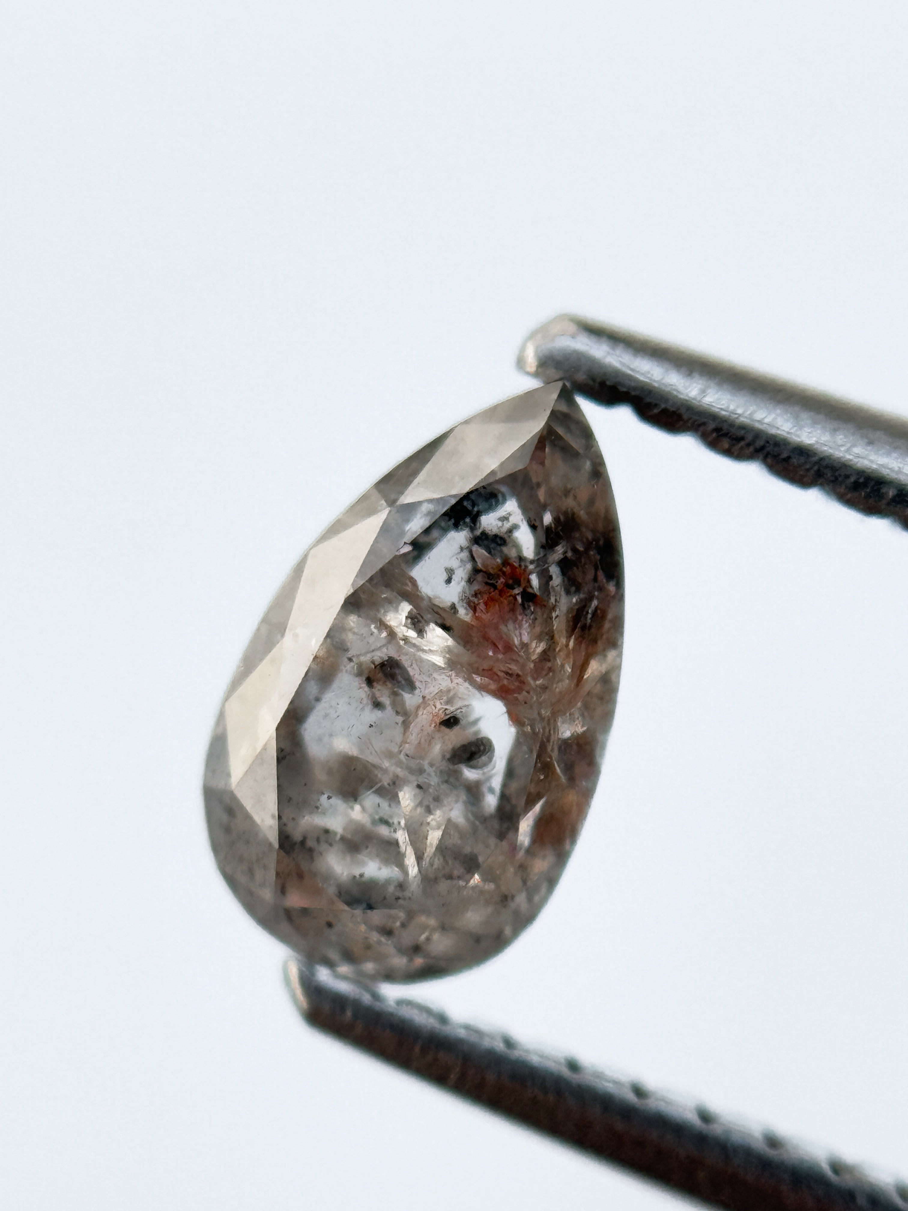 0.94 Ct Pear Rose Cut Grey Natural Salt and Pepper Diamond