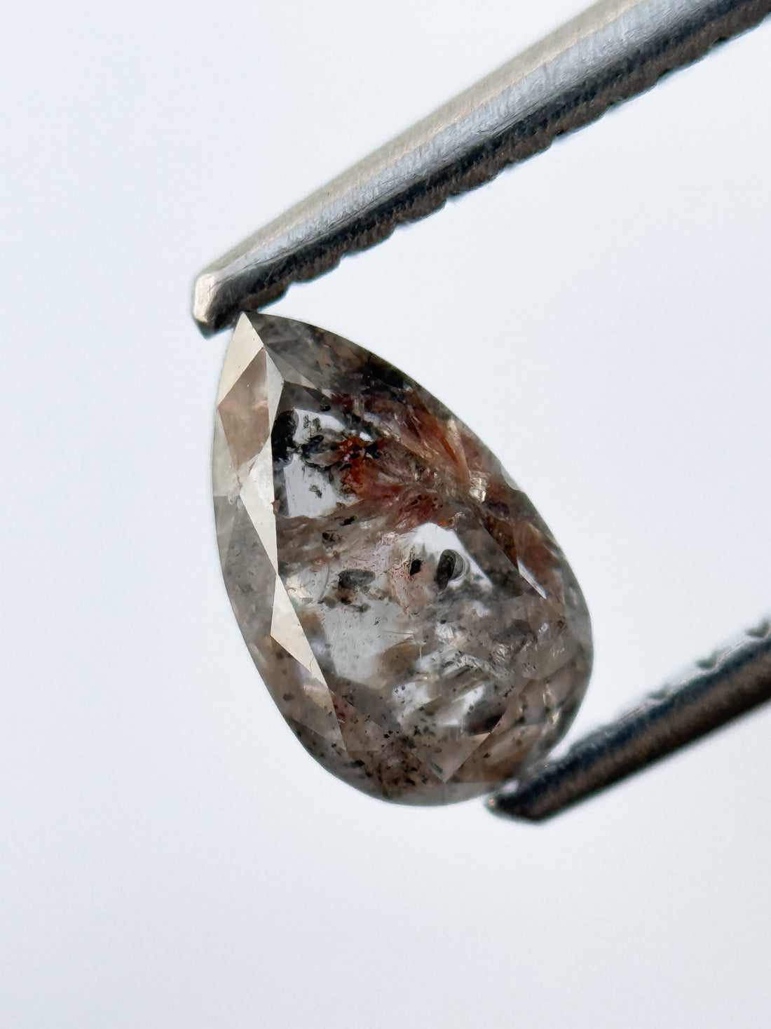 0.94 Ct Pear Rose Cut Grey Natural Salt and Pepper Diamond