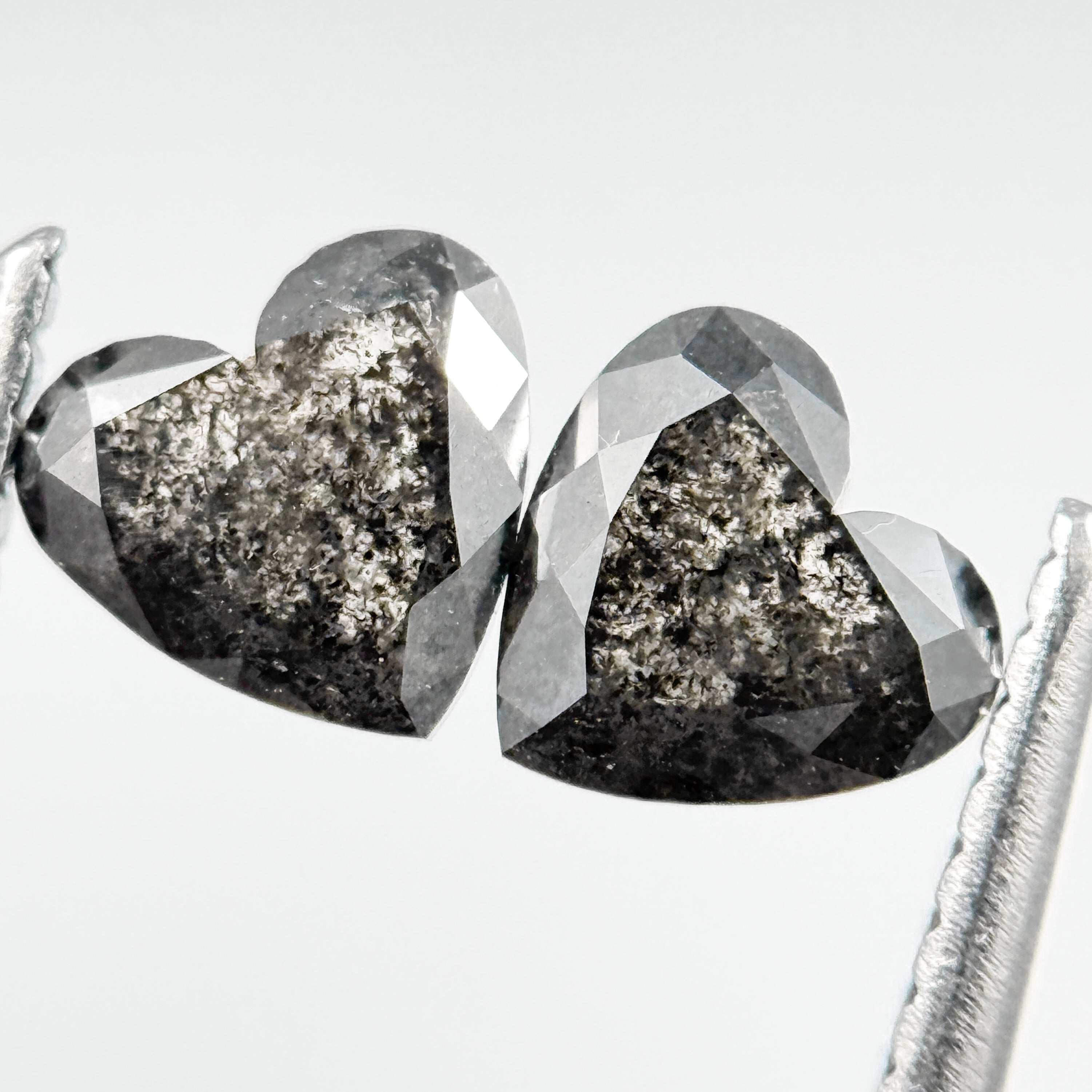 1.10 Ct Heart Rose Cut Black Natural Salt and Pepper Diamond