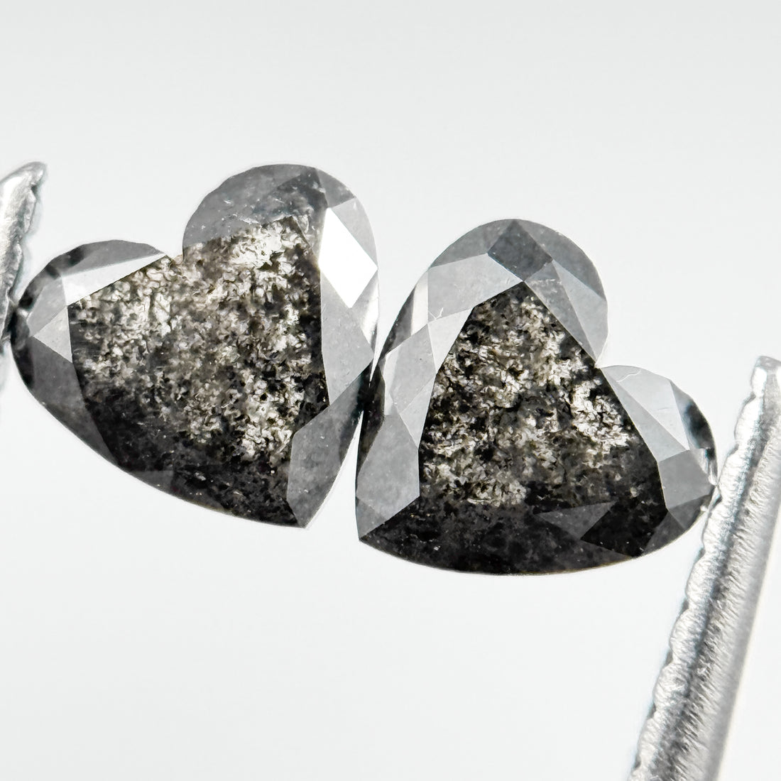 1.10 Ct Heart Rose Cut Black Natural Salt and Pepper Diamond
