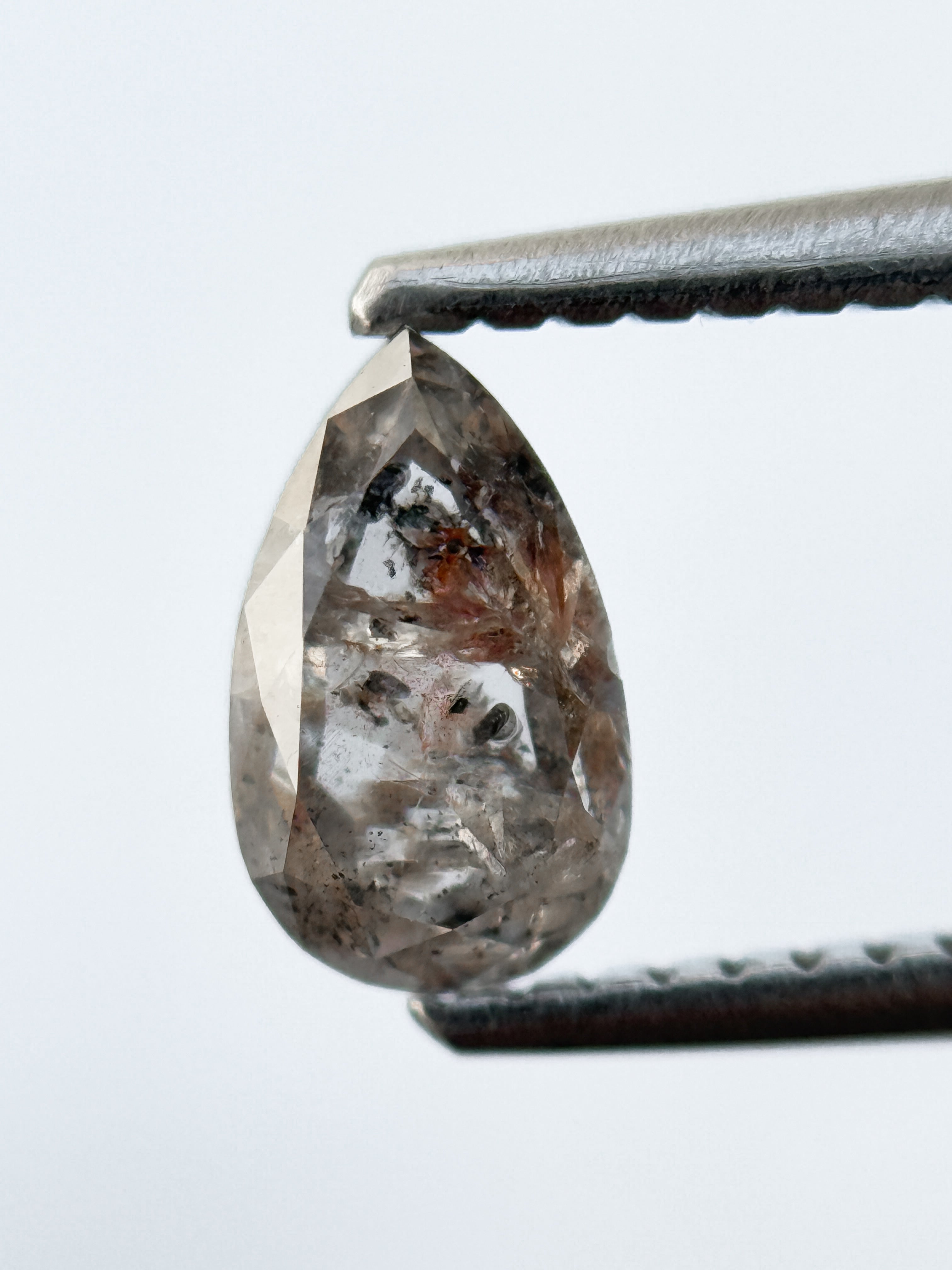 0.94 Ct Pear Rose Cut Grey Natural Salt and Pepper Diamond