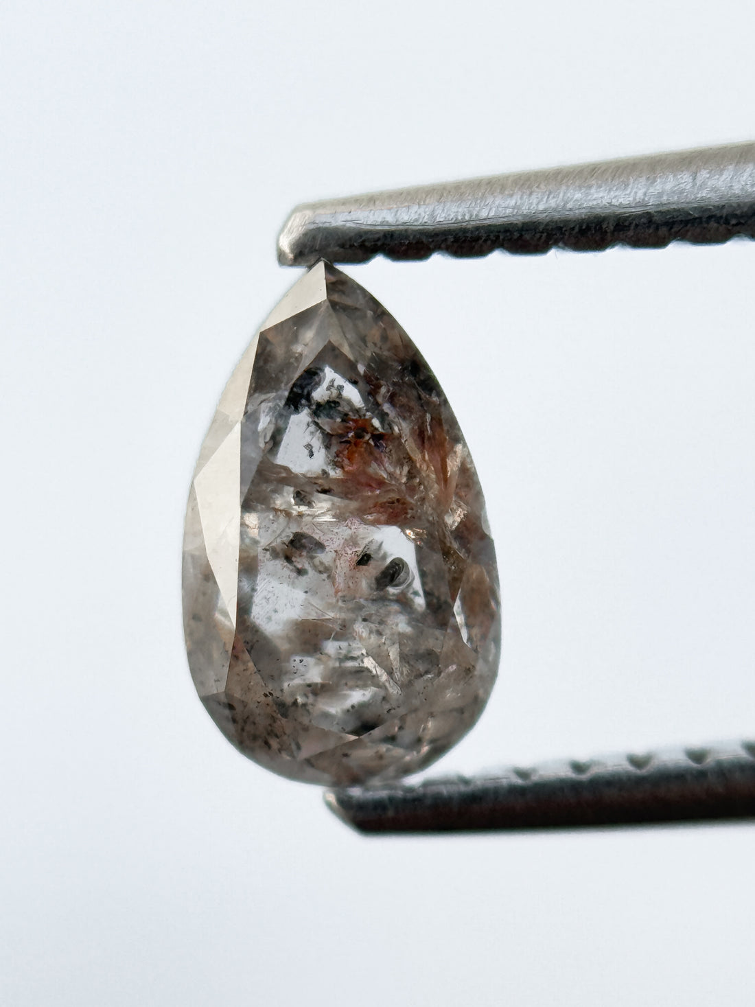 0.94 Ct Pear Rose Cut Grey Natural Salt and Pepper Diamond