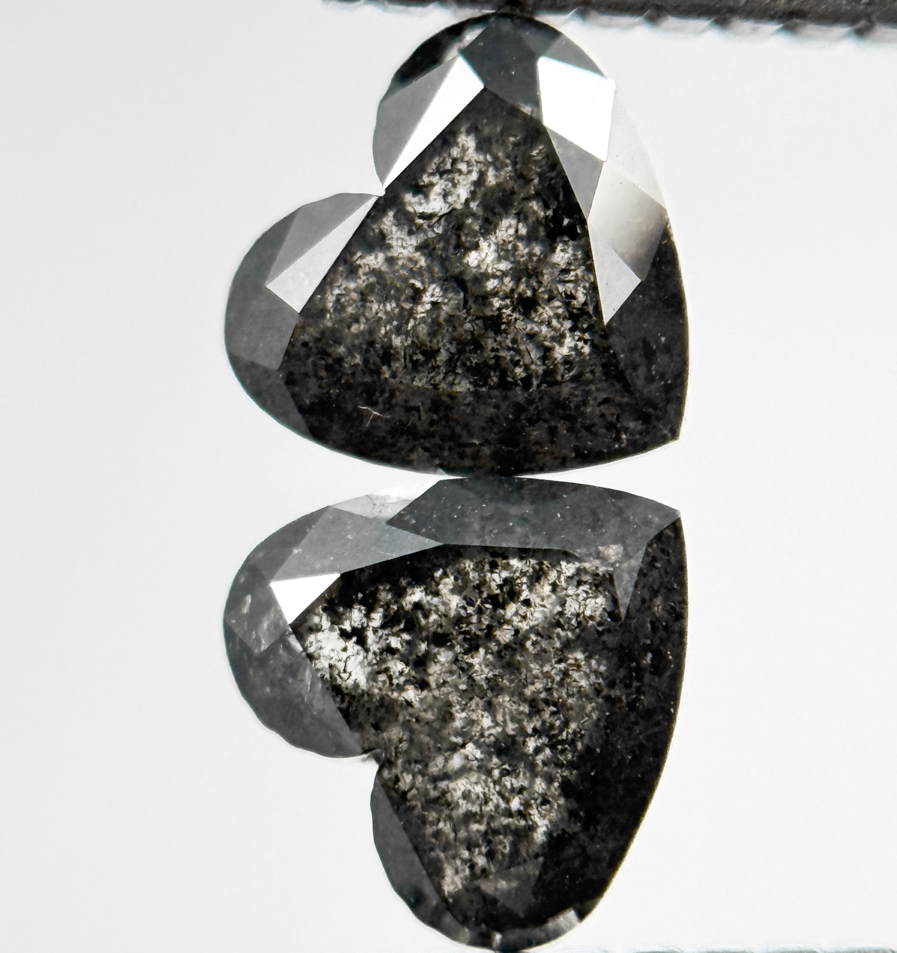 1.10 Ct Heart Rose Cut Black Natural Salt and Pepper Diamond