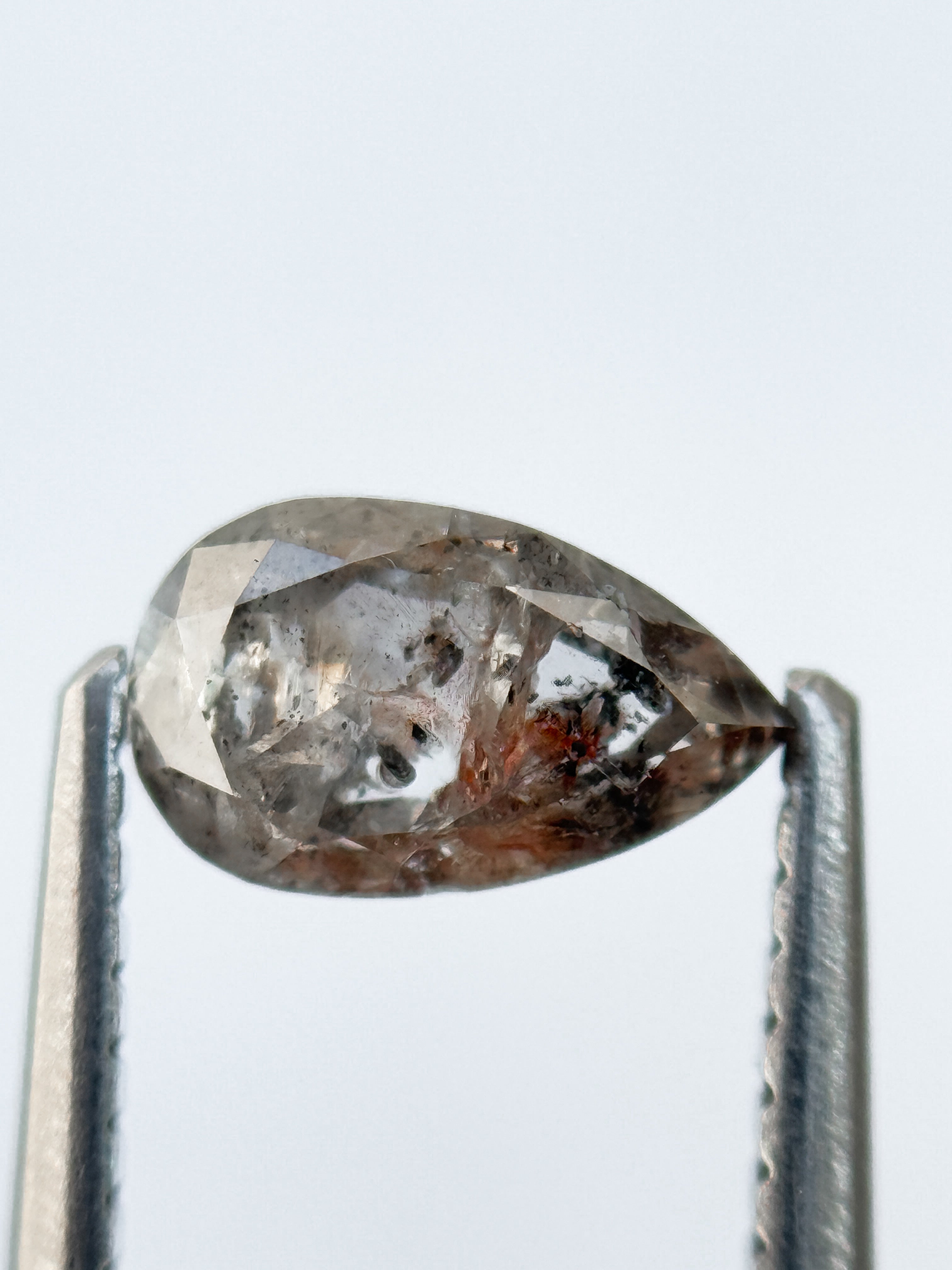 0.94 Ct Pear Rose Cut Grey Natural Salt and Pepper Diamond