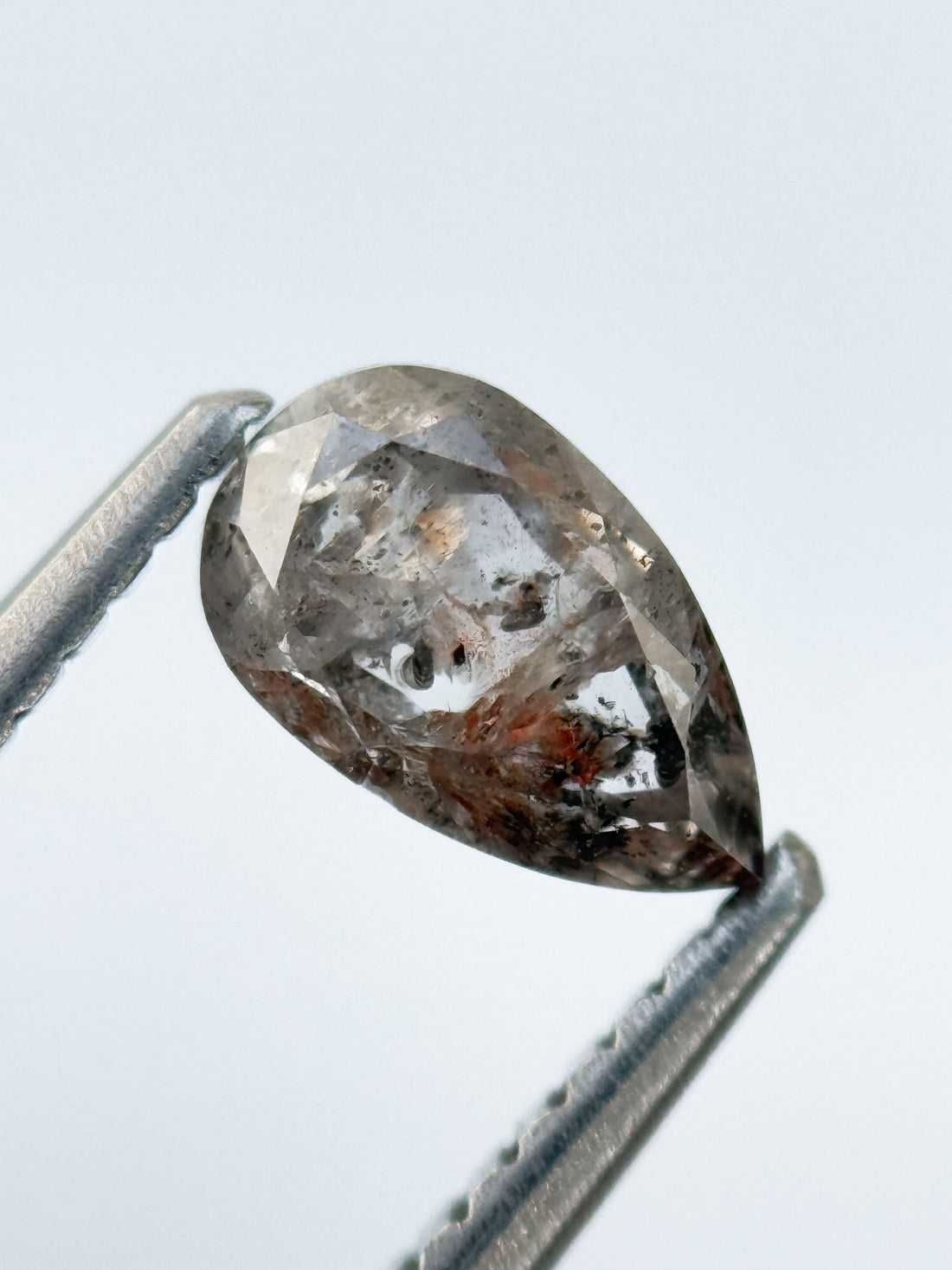 0.94 Ct Pear Rose Cut Grey Natural Salt and Pepper Diamond