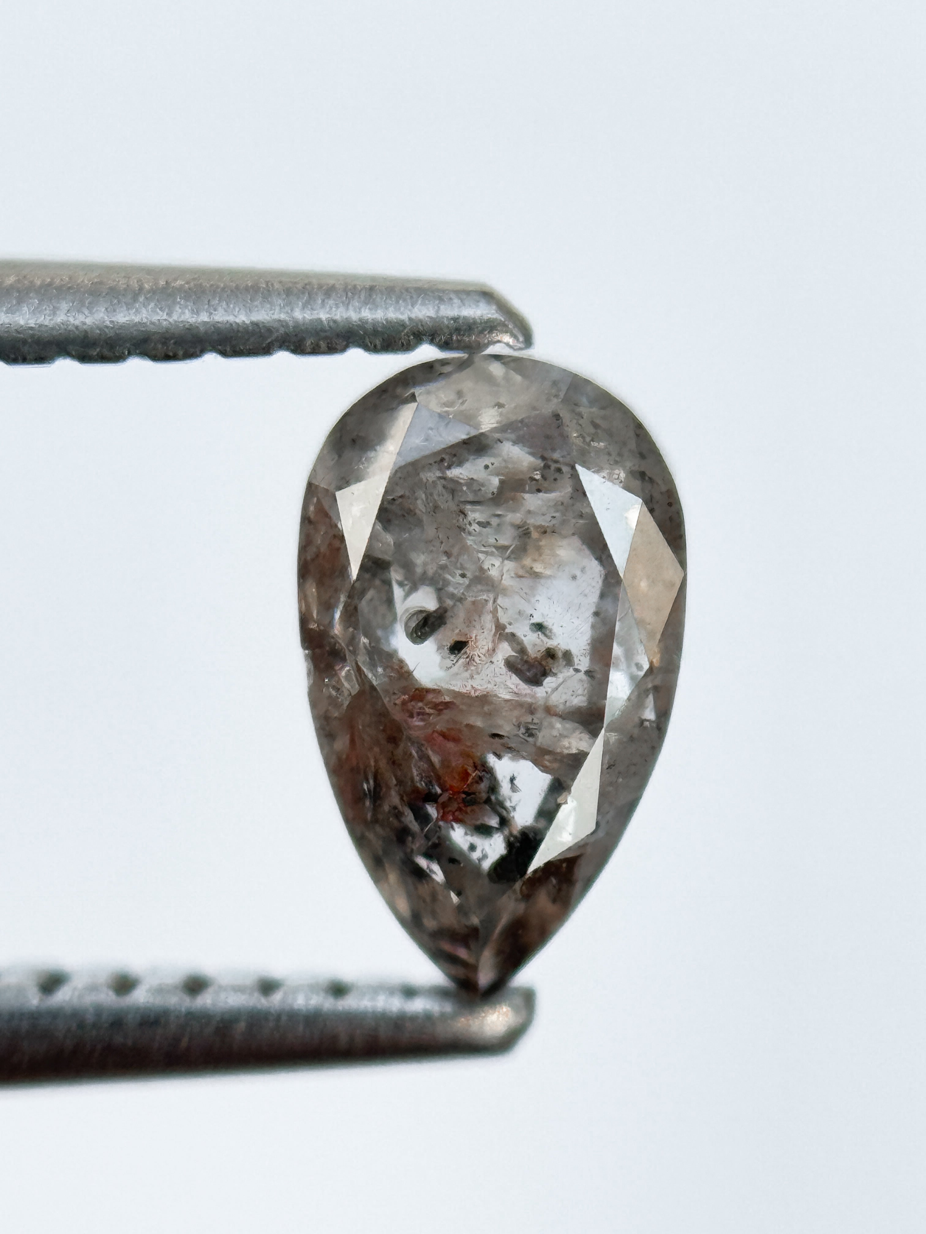 0.94 Ct Pear Rose Cut Grey Natural Salt and Pepper Diamond