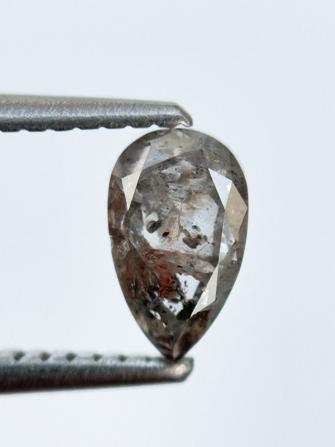 0.94 Ct Pear Rose Cut Grey Natural Salt and Pepper Diamond