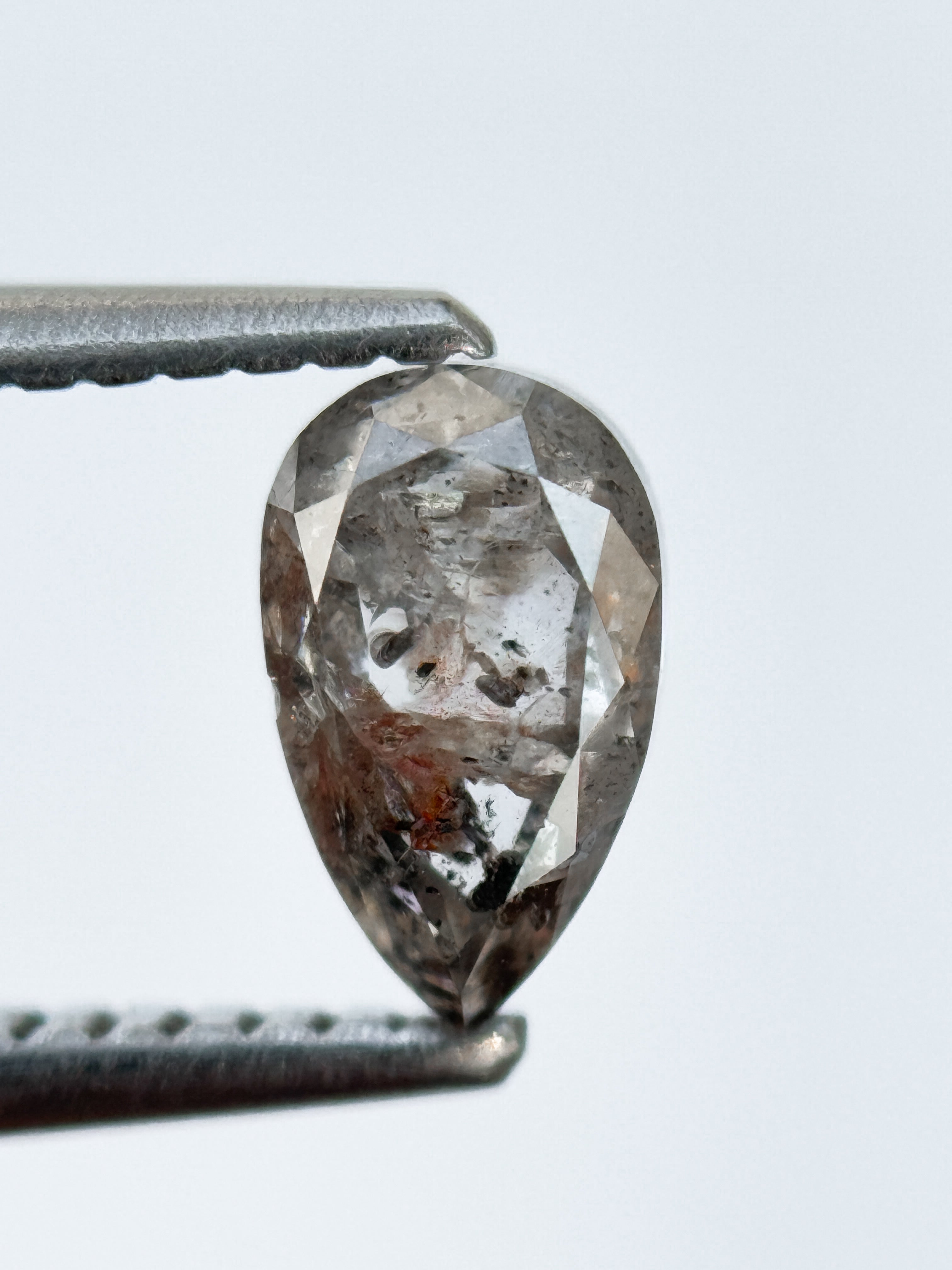 0.94 Ct Pear Rose Cut Grey Natural Salt and Pepper Diamond