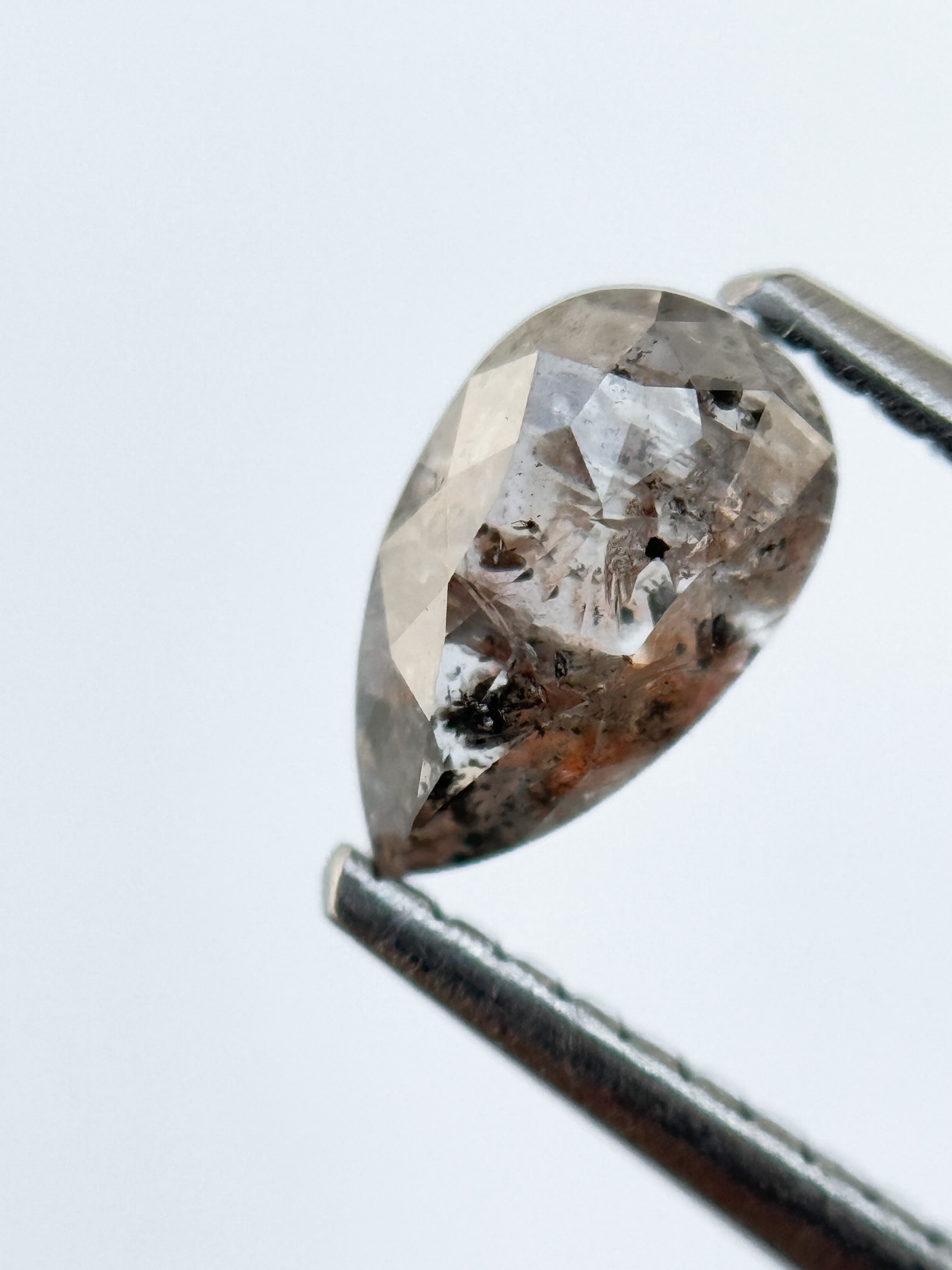 0.94 Ct Pear Rose Cut Grey Natural Salt and Pepper Diamond