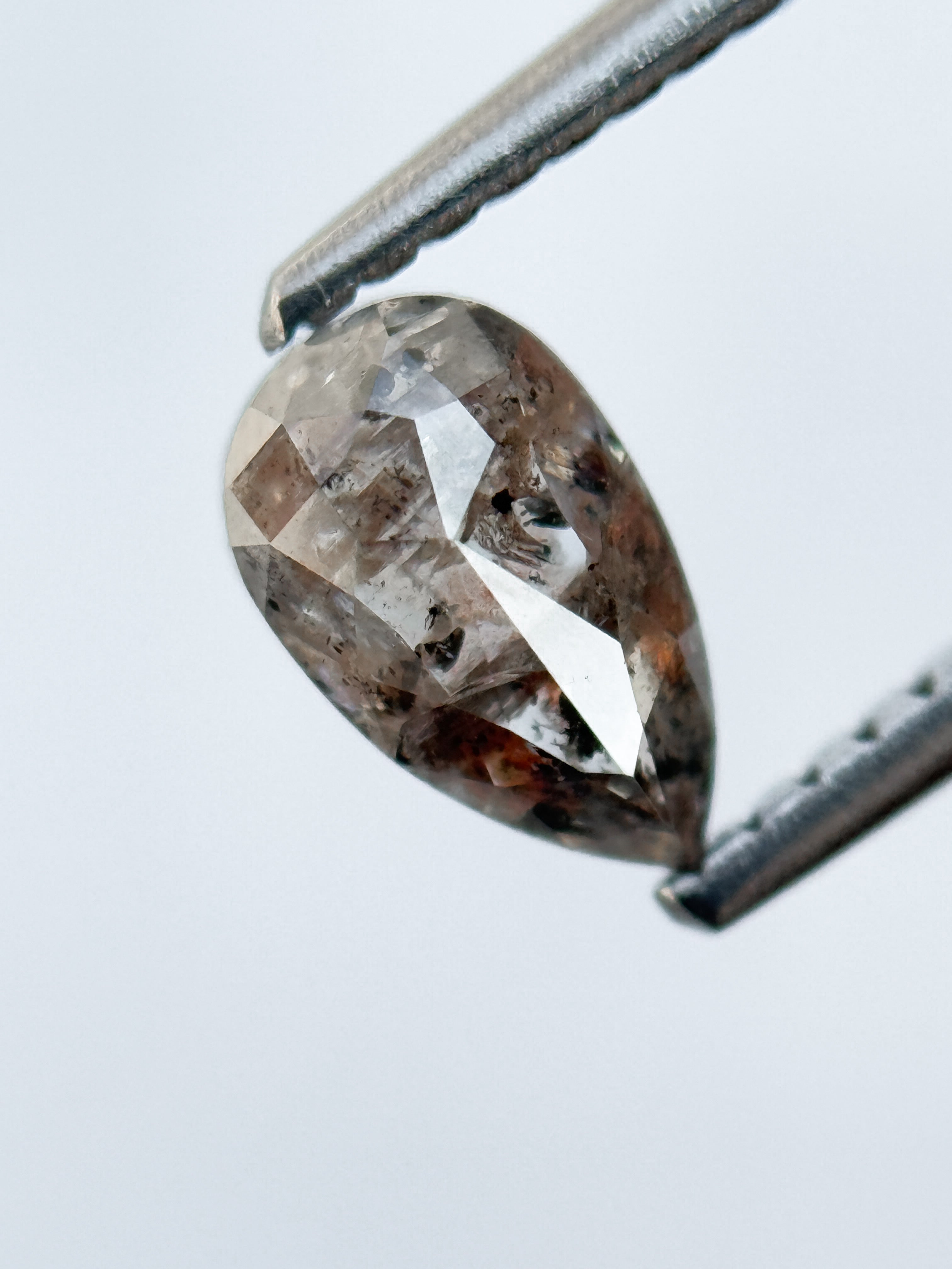 0.94 Ct Pear Rose Cut Grey Natural Salt and Pepper Diamond
