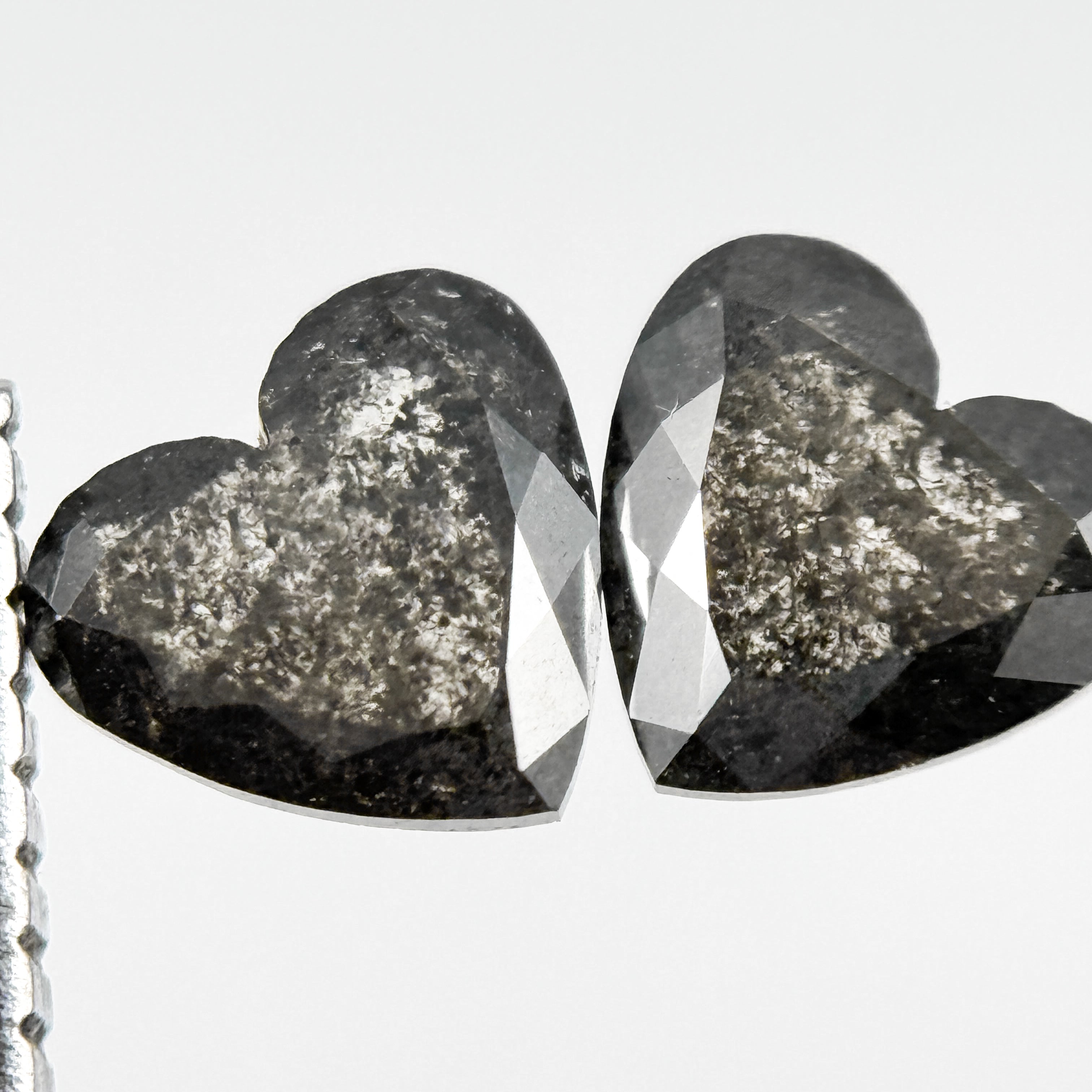 1.10 Ct Heart Rose Cut Black Natural Salt and Pepper Diamond