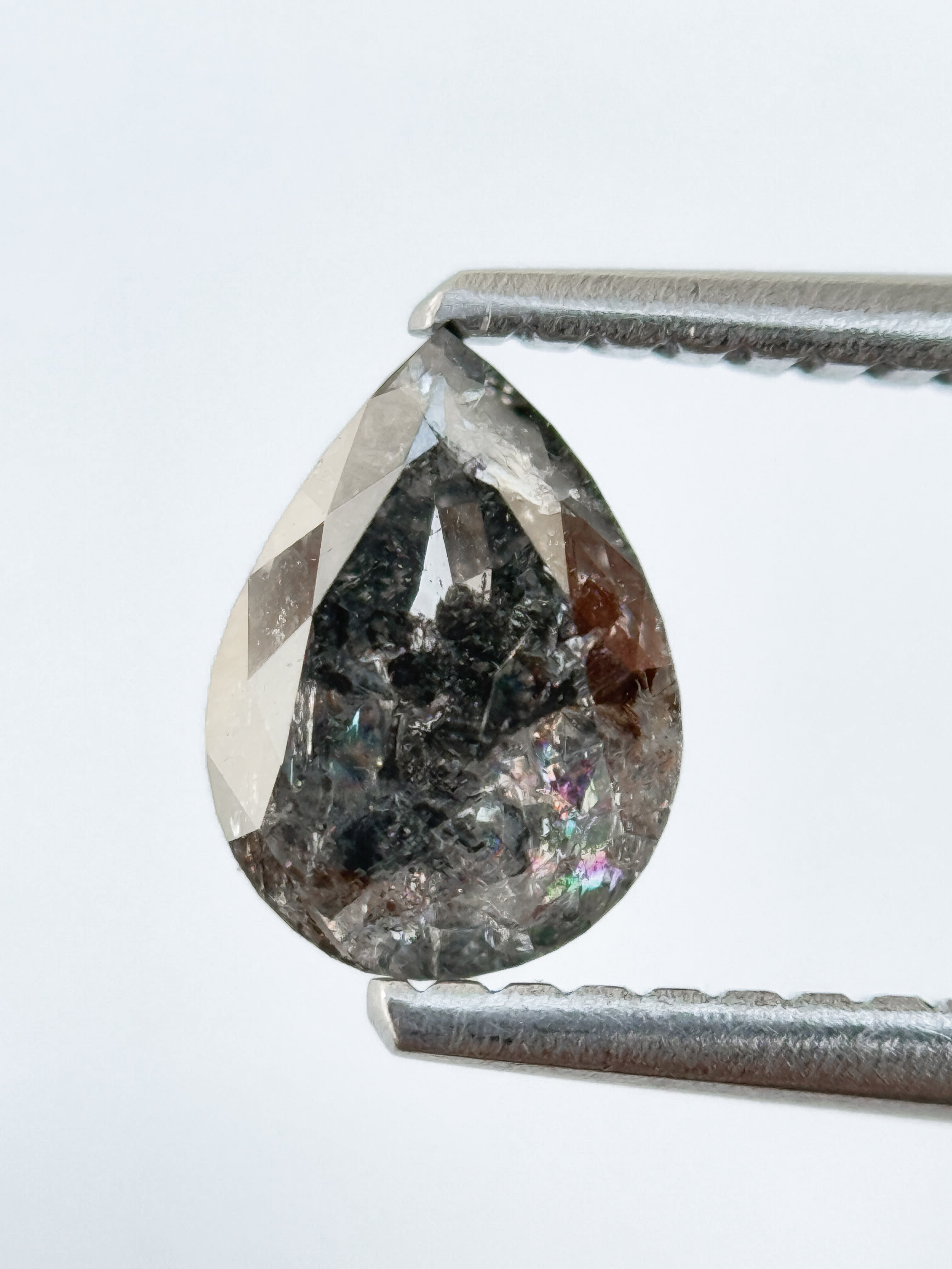 0.84 Ct Pear Rose Cut Grey Natural Salt and Pepper Diamond