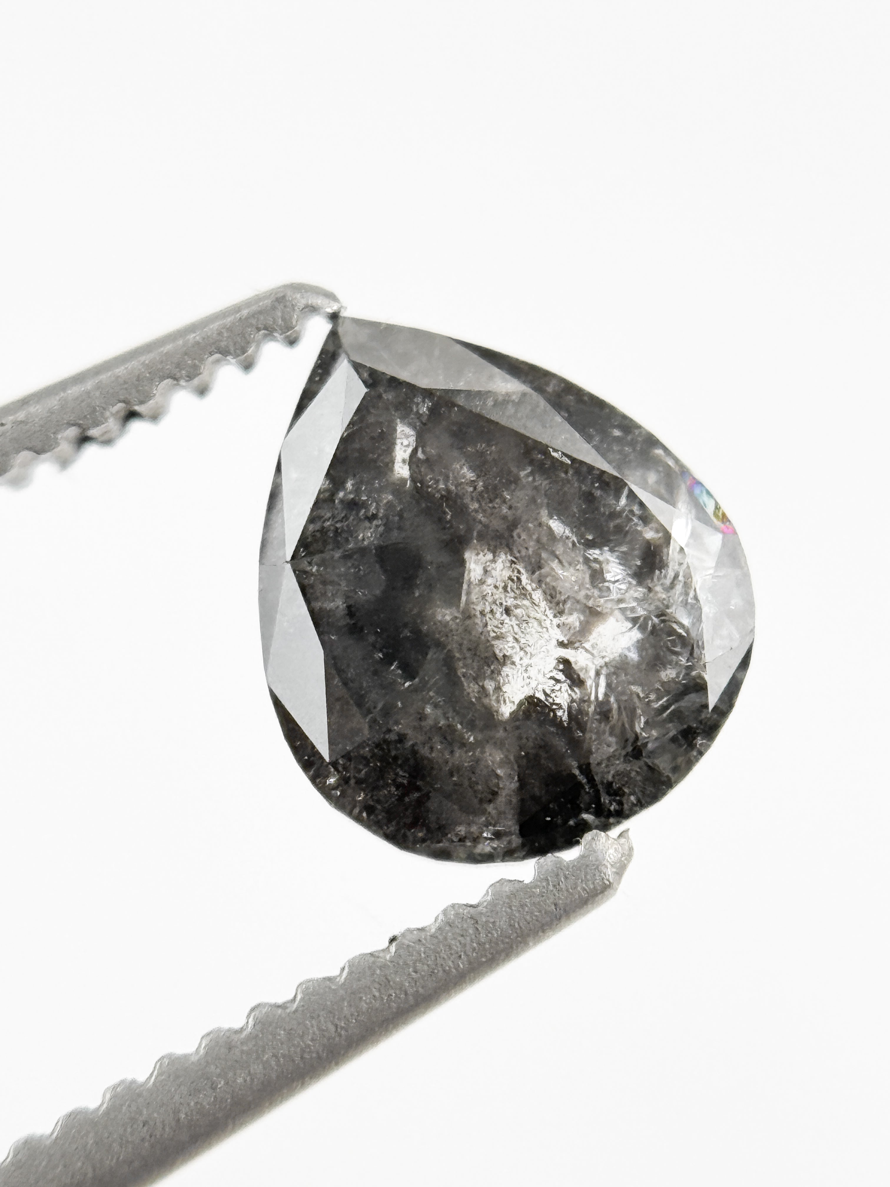 0.88 Ct Pear Rose Cut Grey Natural Galaxy Diamond