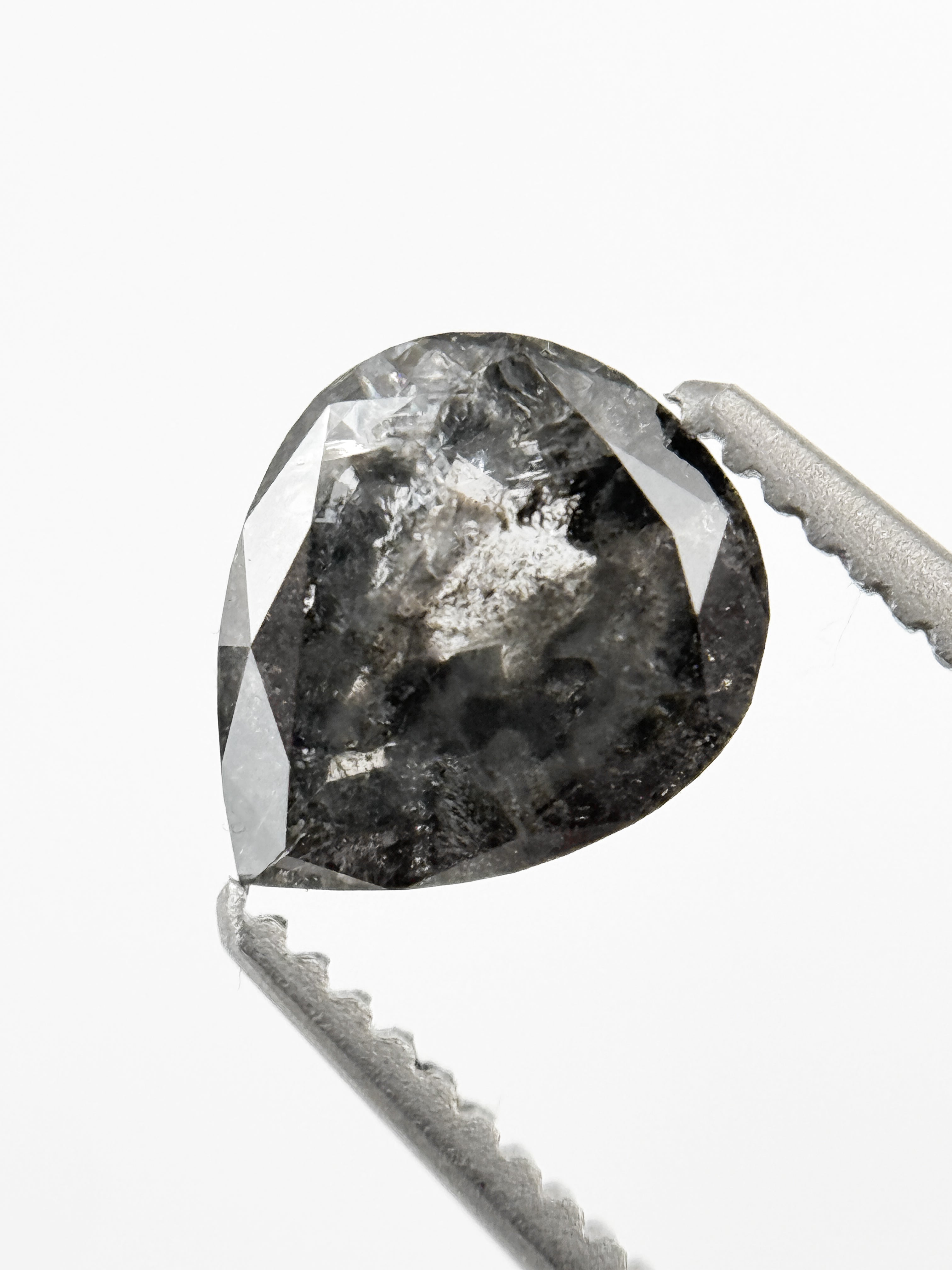 0.88 Ct Pear Rose Cut Grey Natural Galaxy Diamond