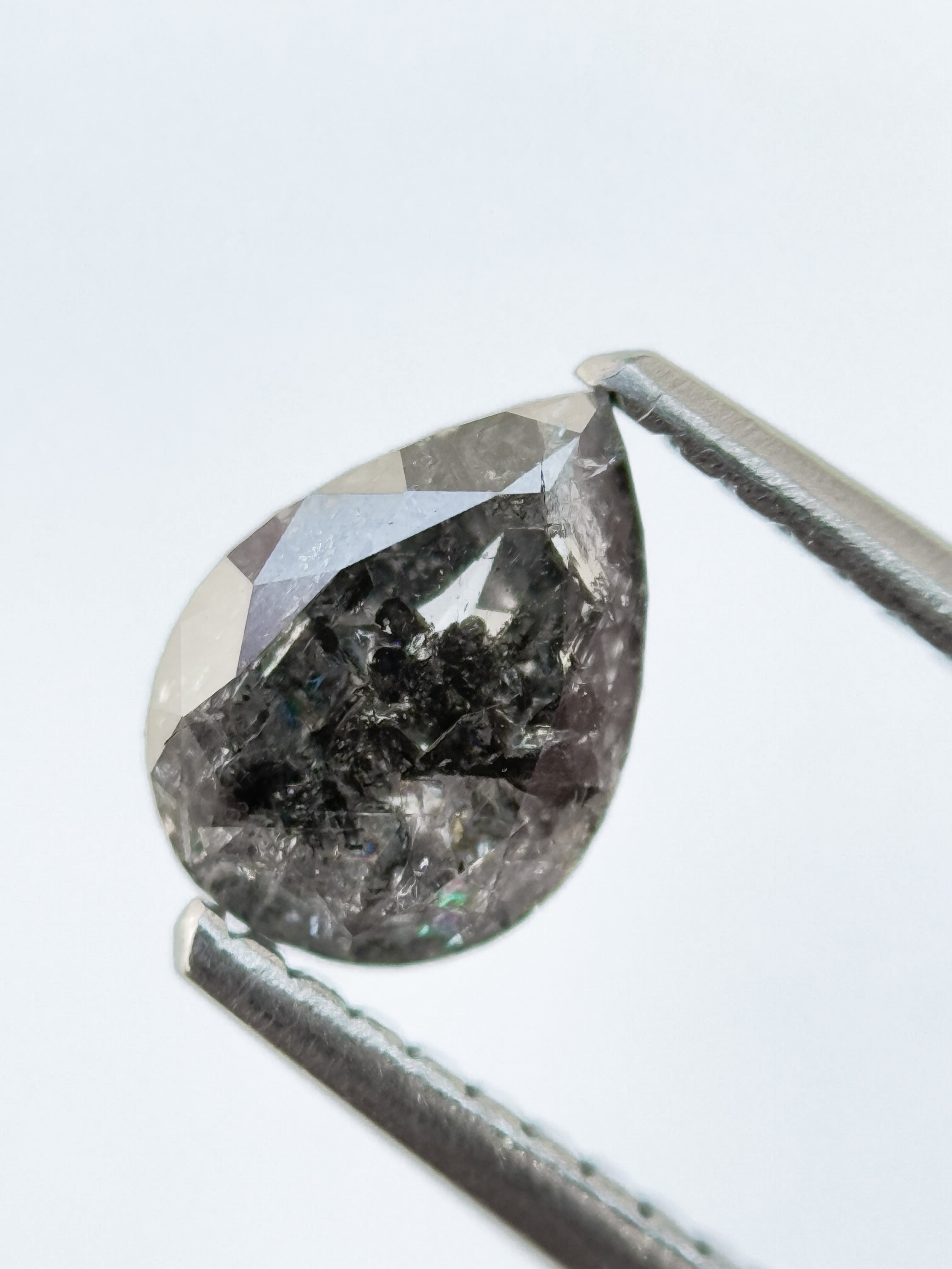 0.84 Ct Pear Rose Cut Grey Natural Salt and Pepper Diamond