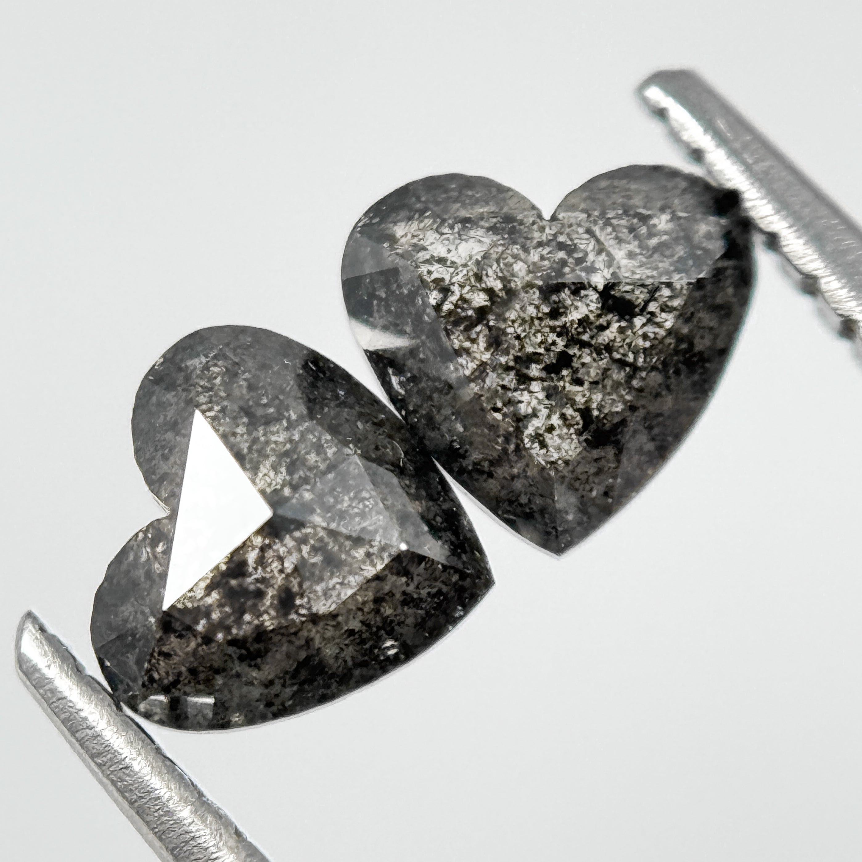 1.10 Ct Heart Rose Cut Black Natural Salt and Pepper Diamond