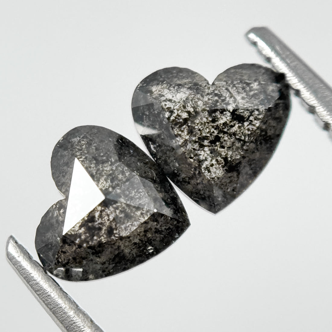 1.10 Ct Heart Rose Cut Black Natural Salt and Pepper Diamond