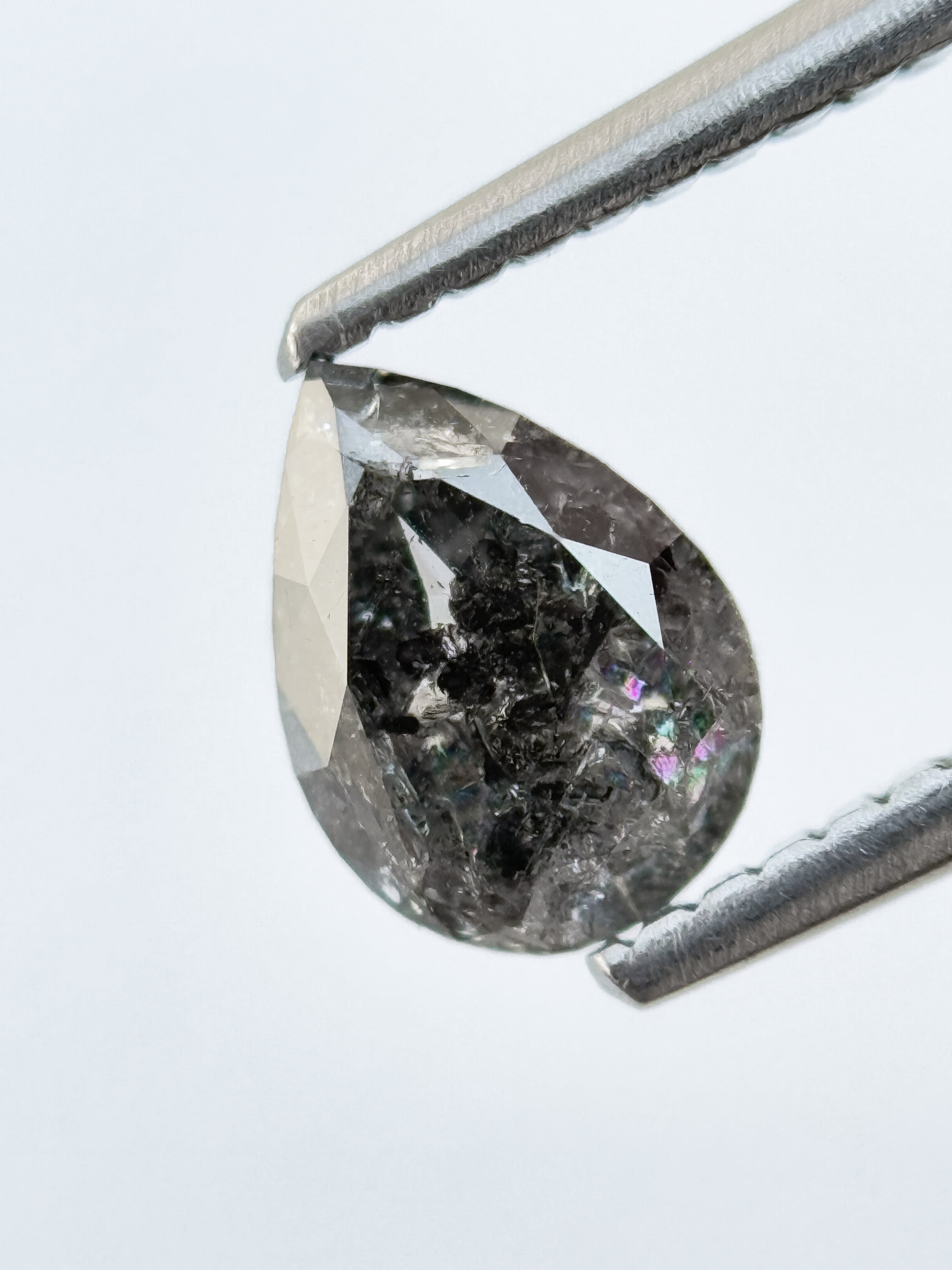 0.84 Ct Pear Rose Cut Grey Natural Salt and Pepper Diamond