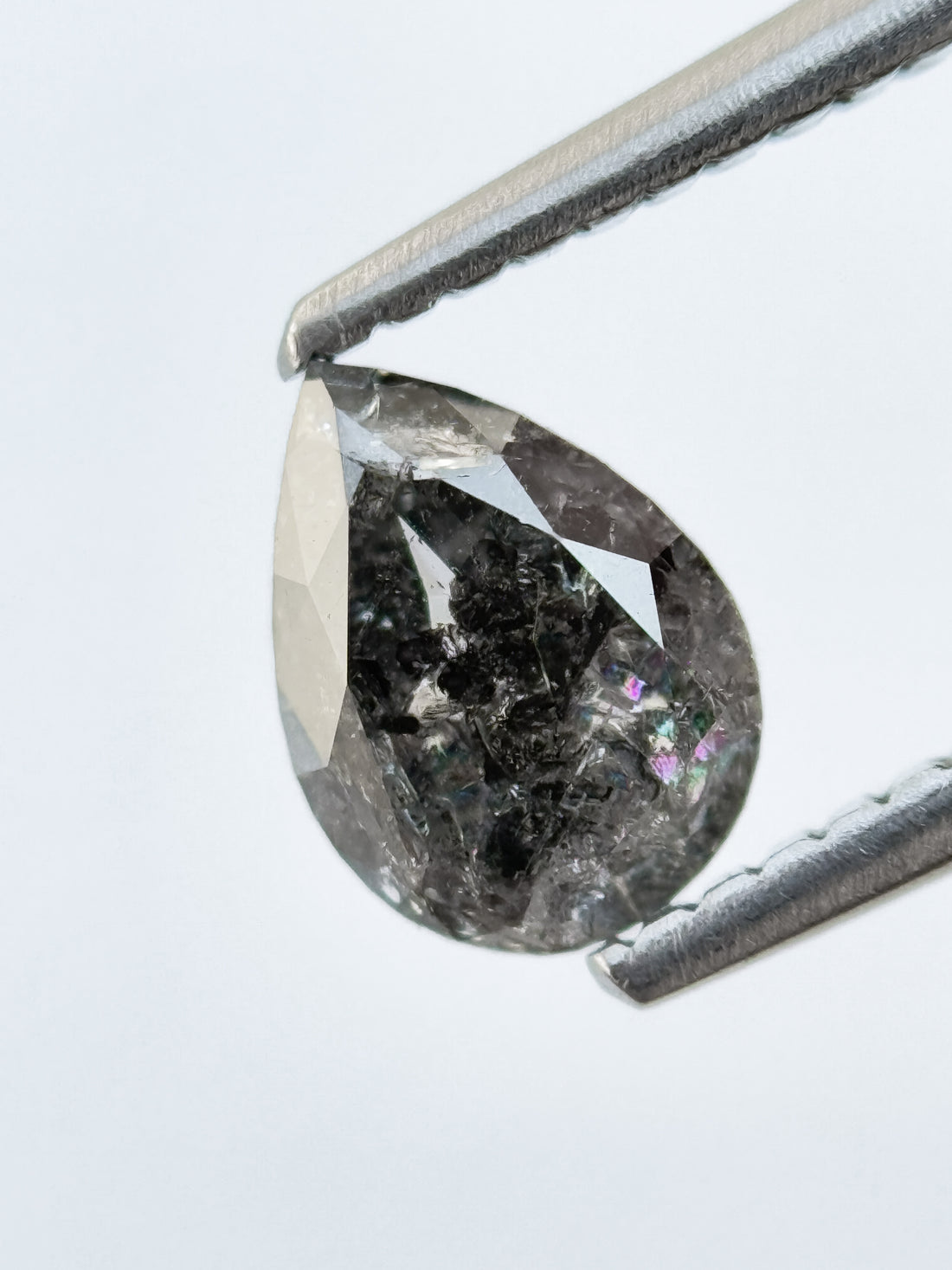 0.84 Ct Pear Rose Cut Grey Natural Salt and Pepper Diamond