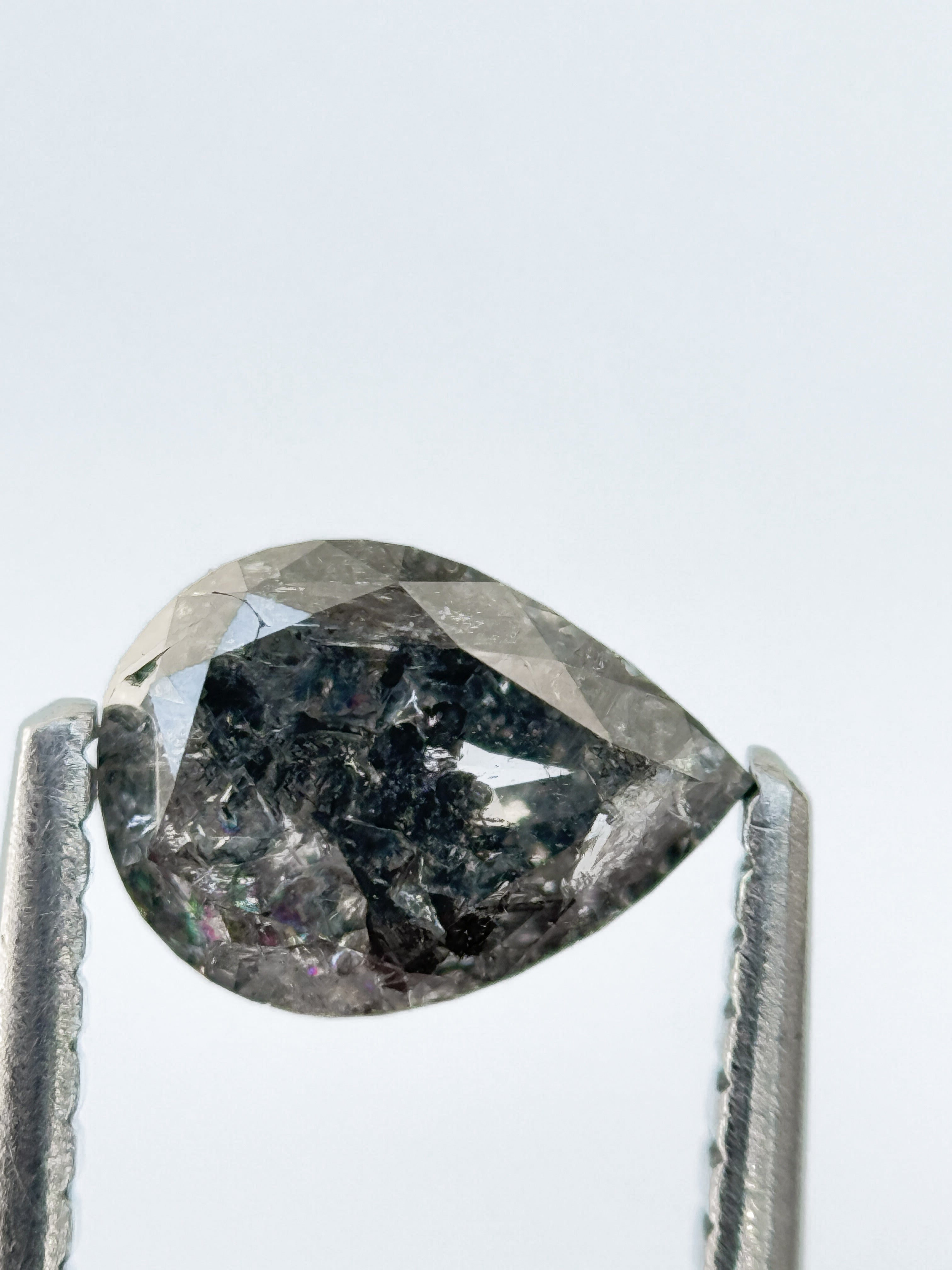0.84 Ct Pear Rose Cut Grey Natural Salt and Pepper Diamond