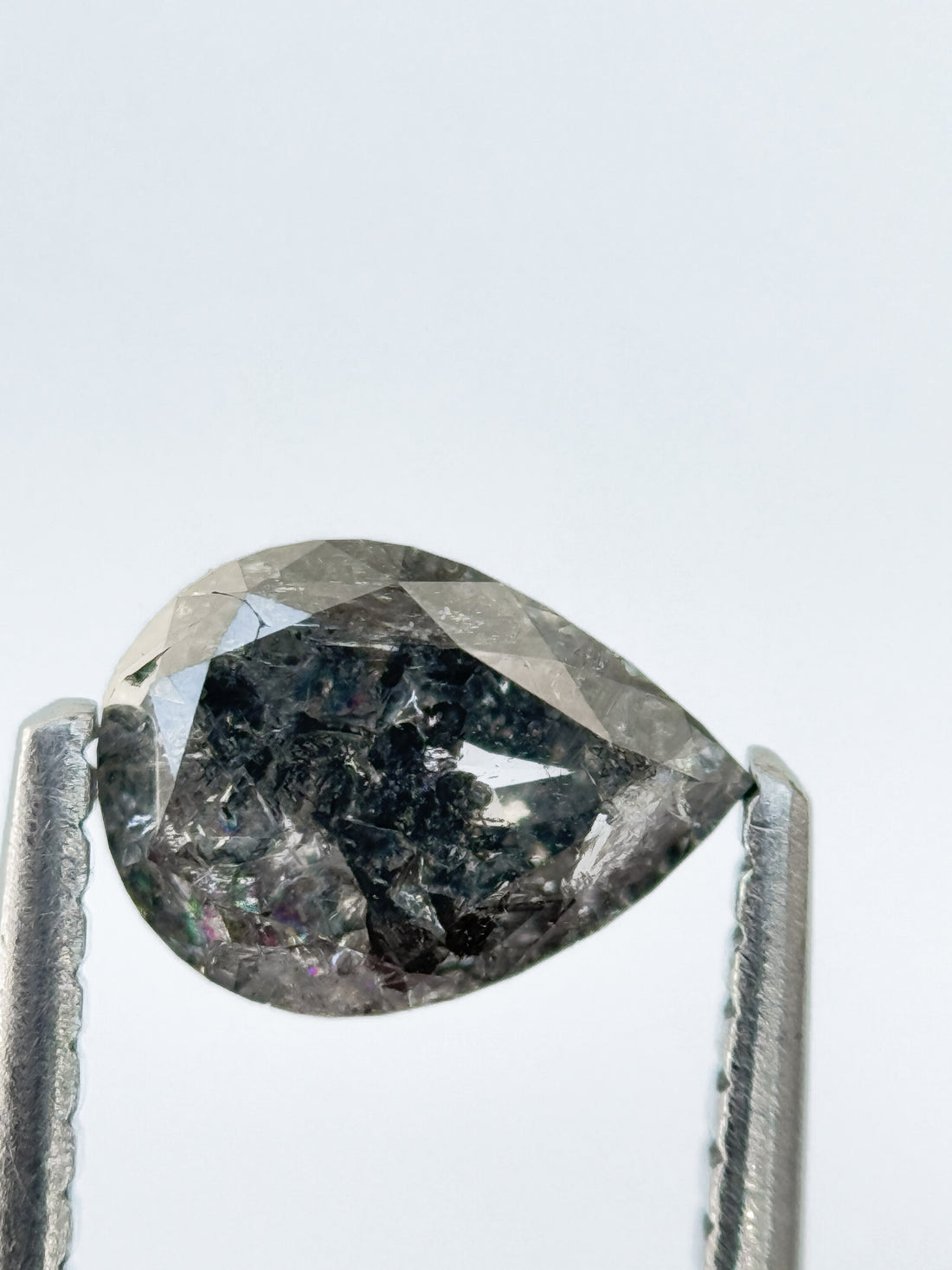 0.84 Ct Pear Rose Cut Grey Natural Salt and Pepper Diamond