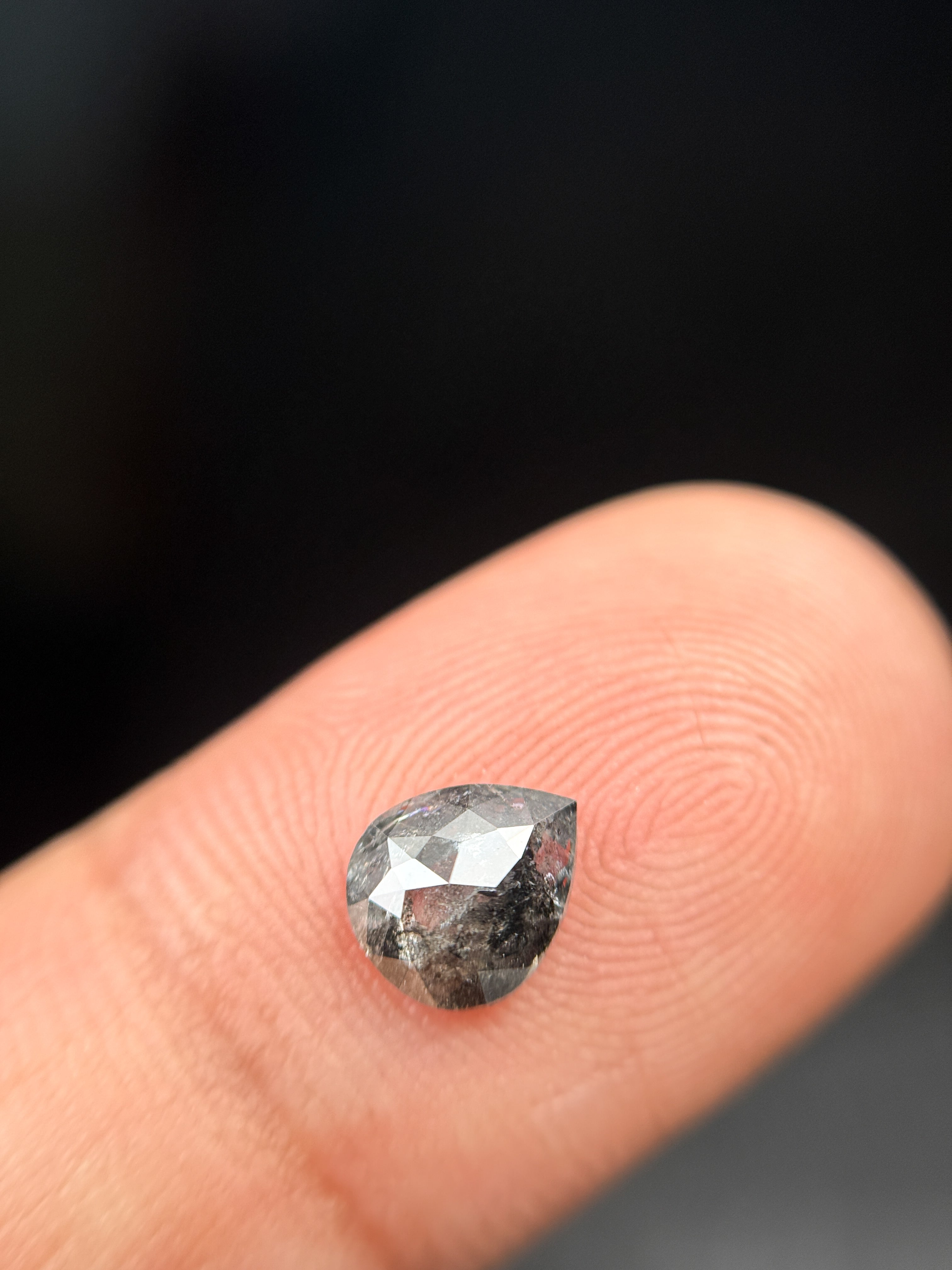 0.88 Ct Pear Rose Cut Grey Natural Galaxy Diamond