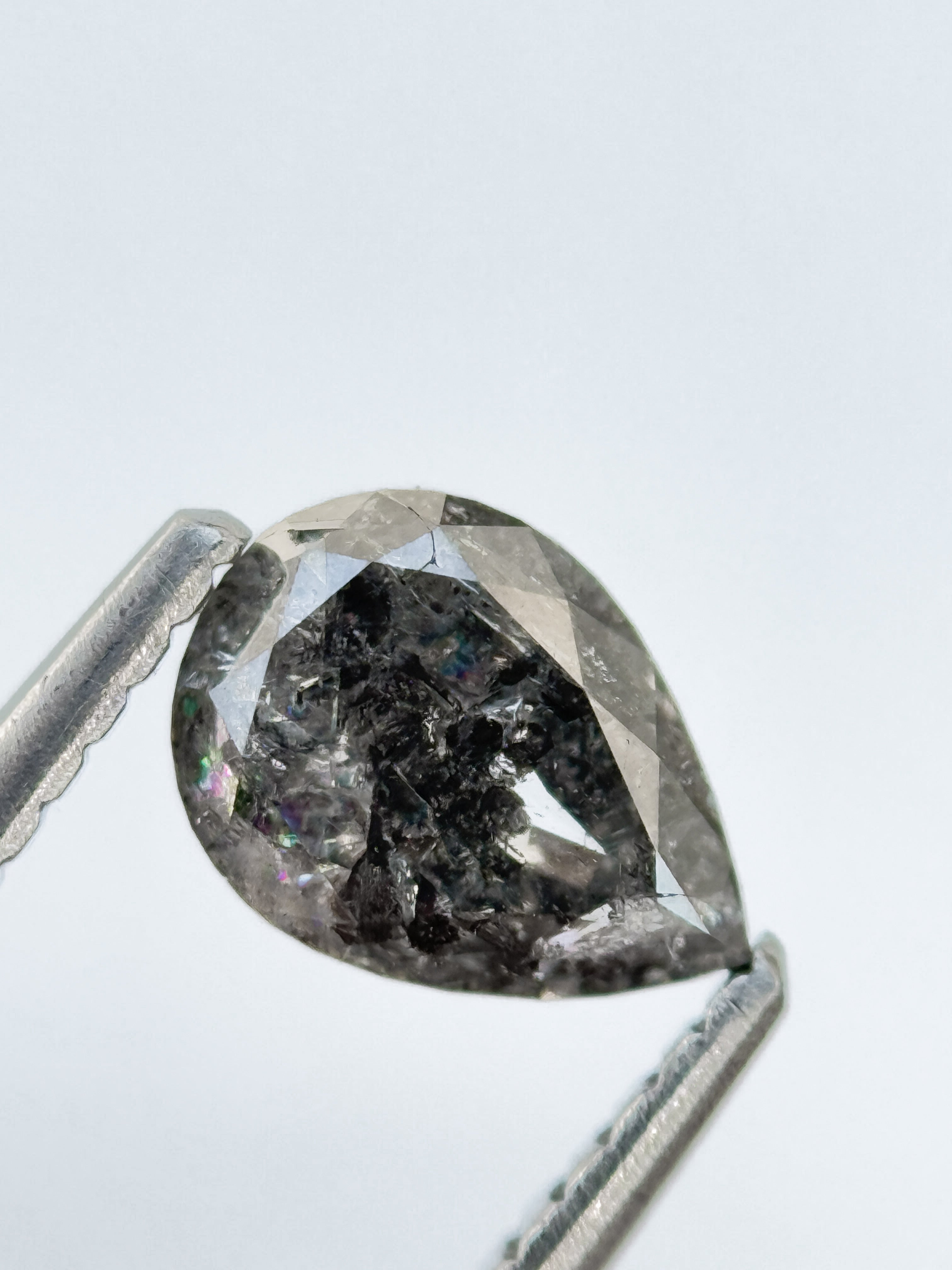 0.84 Ct Pear Rose Cut Grey Natural Salt and Pepper Diamond