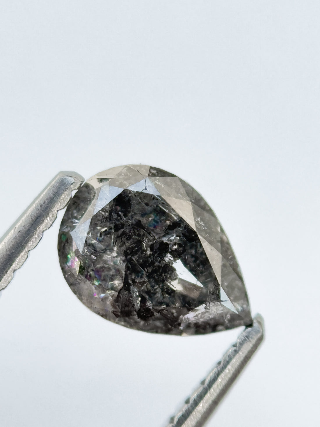0.84 Ct Pear Rose Cut Grey Natural Salt and Pepper Diamond