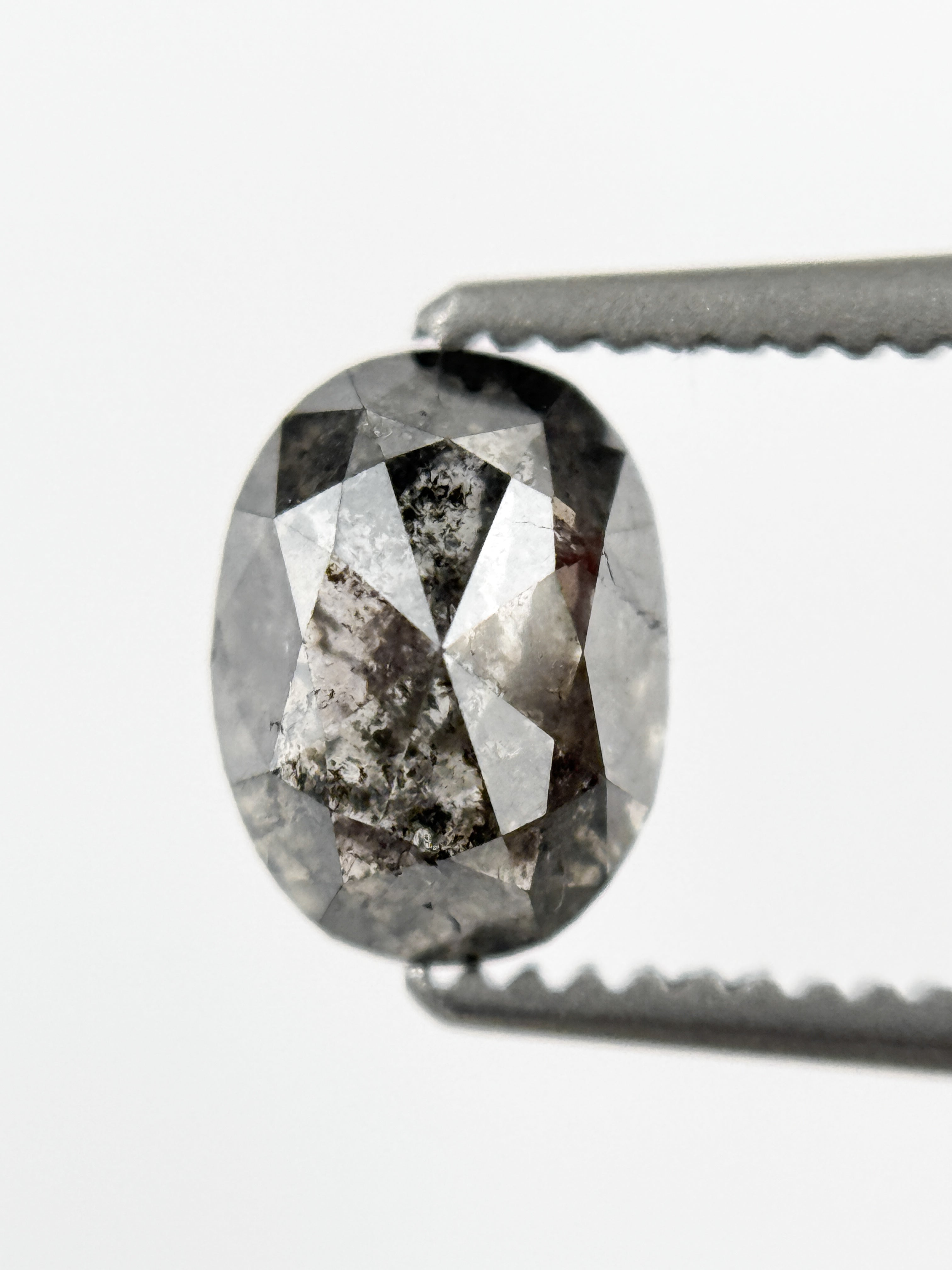 6.8 MM Oval Rose Cut Grey Salt and Pepper Natural Galaxy Diamond